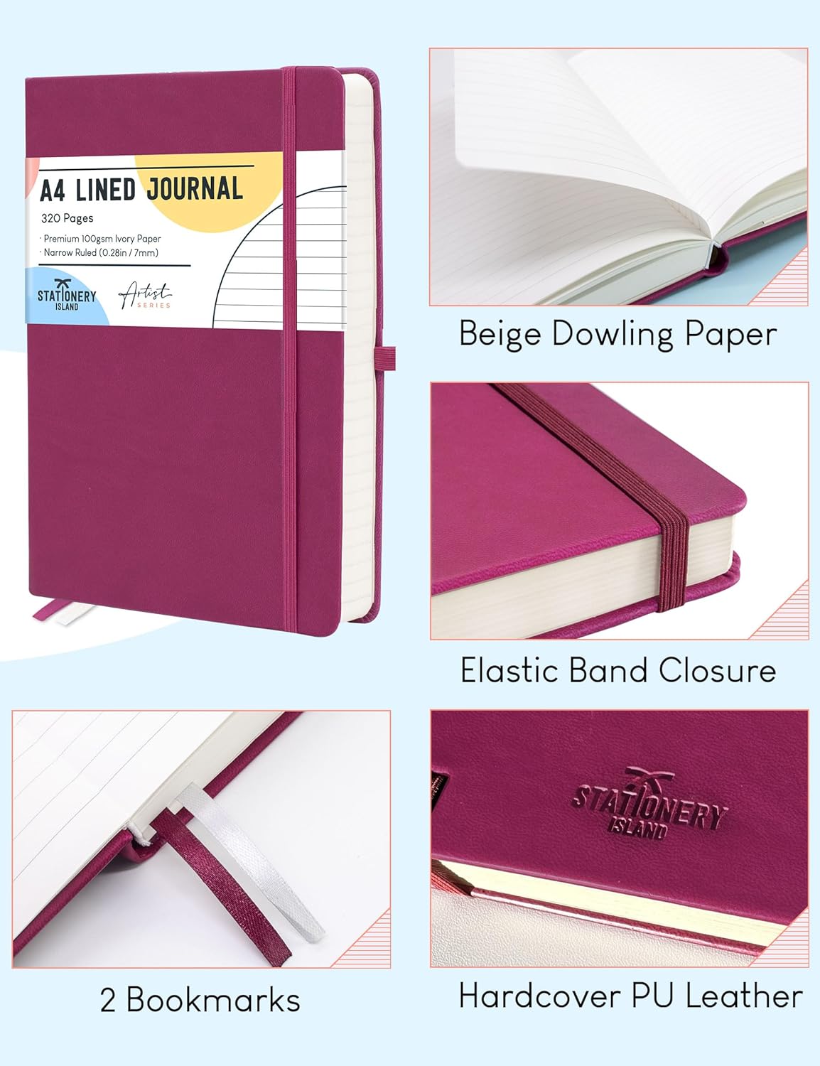 Thumbnail 6 de STATIONERY ISLAND Carnet ligné A4 à couverture rigide (320 pages) – Myrtille