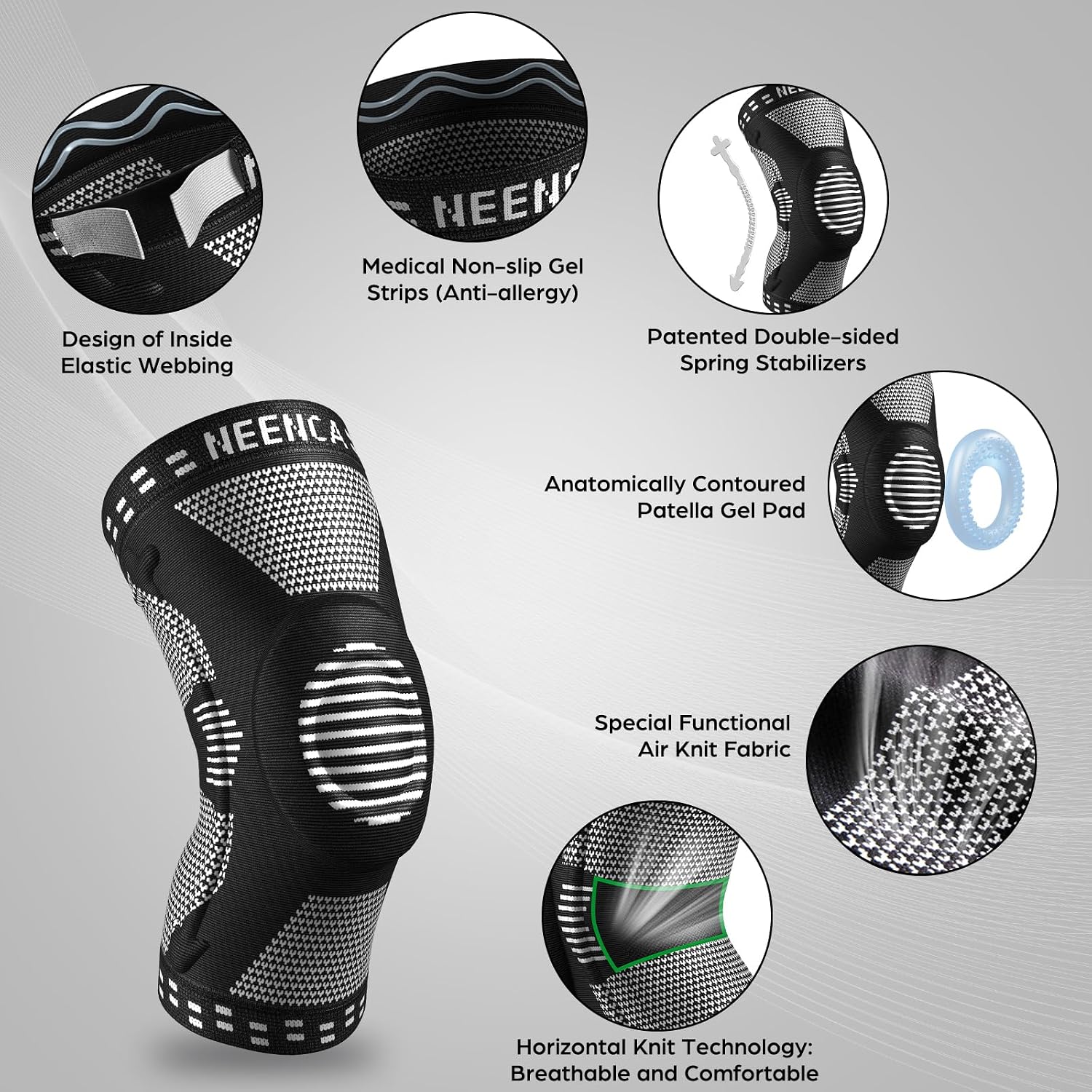 Thumbnail 1 de NEENCA Knee Brace Knee Compression Sleeve with Patella Gel Pads & Side Stabilizers
