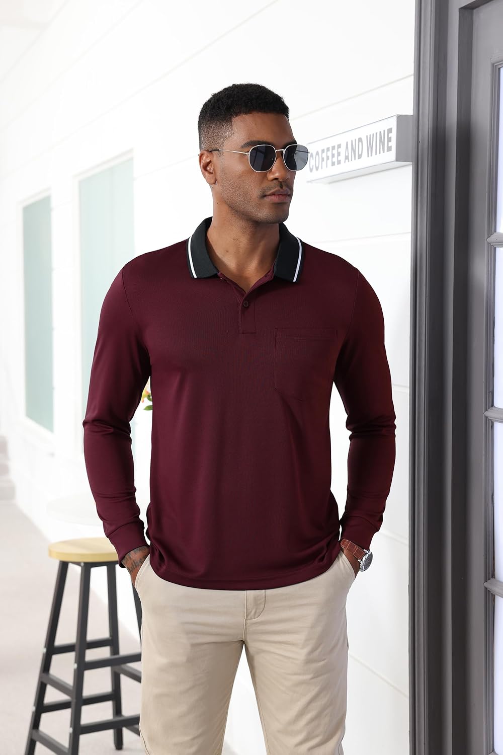 Detalle de JACKETOWN herenpoloshirt met lange mouwen, ademend voor golf en dagelijks gebruik