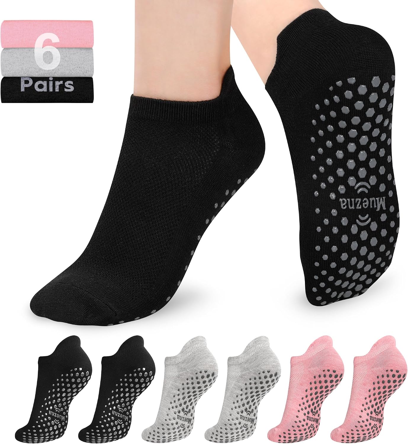 Detalle de Muezna Pilates Grip Socks, 6-Pair Pack