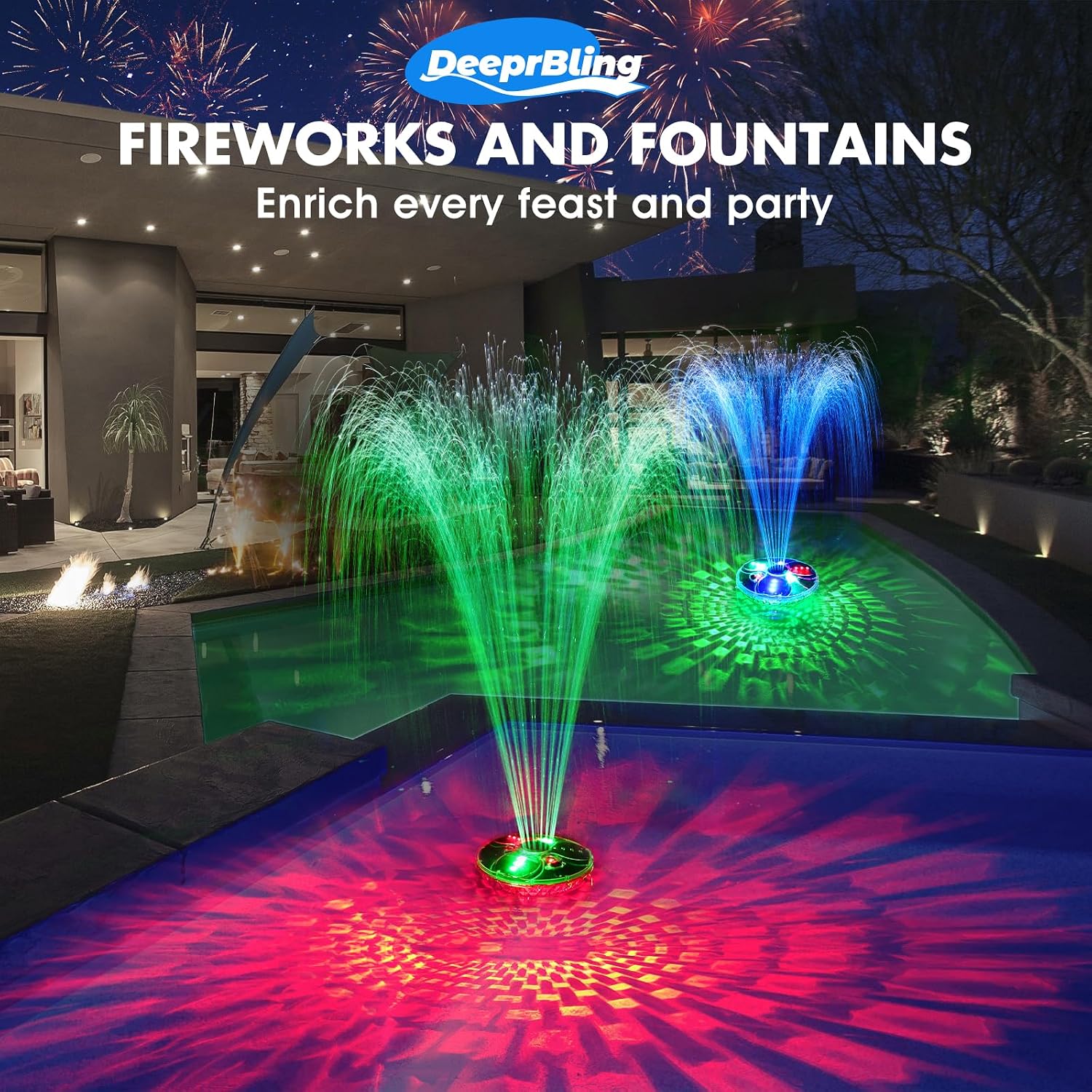 Thumbnail 6 de DeeprBling Schwimmender Springbrunnen mit Lichtshow – Wasserfontäne im Pool mit Anker, 2 Sprühmodi & 7 Lichtmodi, Fernbedienung & IP68
