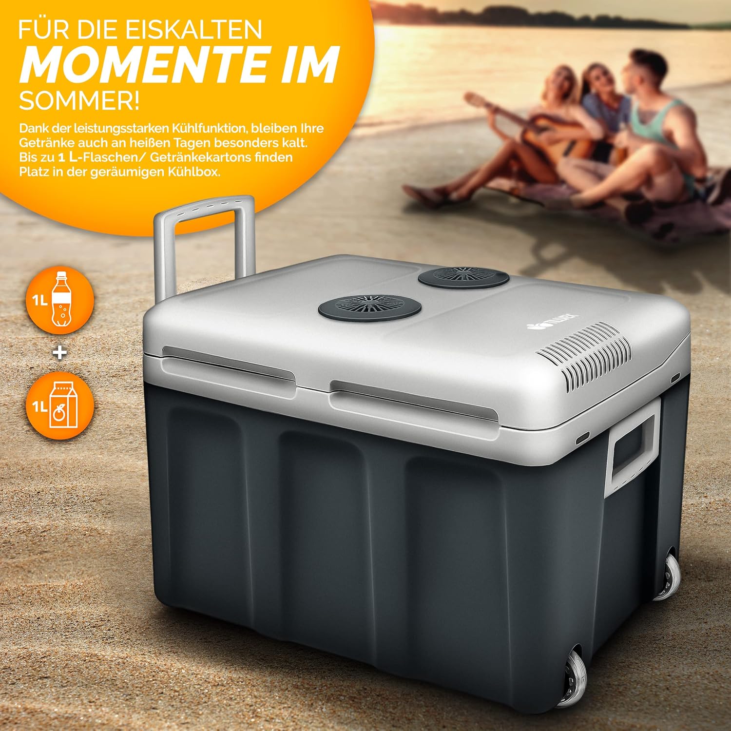 Detalle de tillvex Kühlbox elektrisch 40L mit Rollen – Mini-Kühlschrank für Auto, Camping und Urlaub