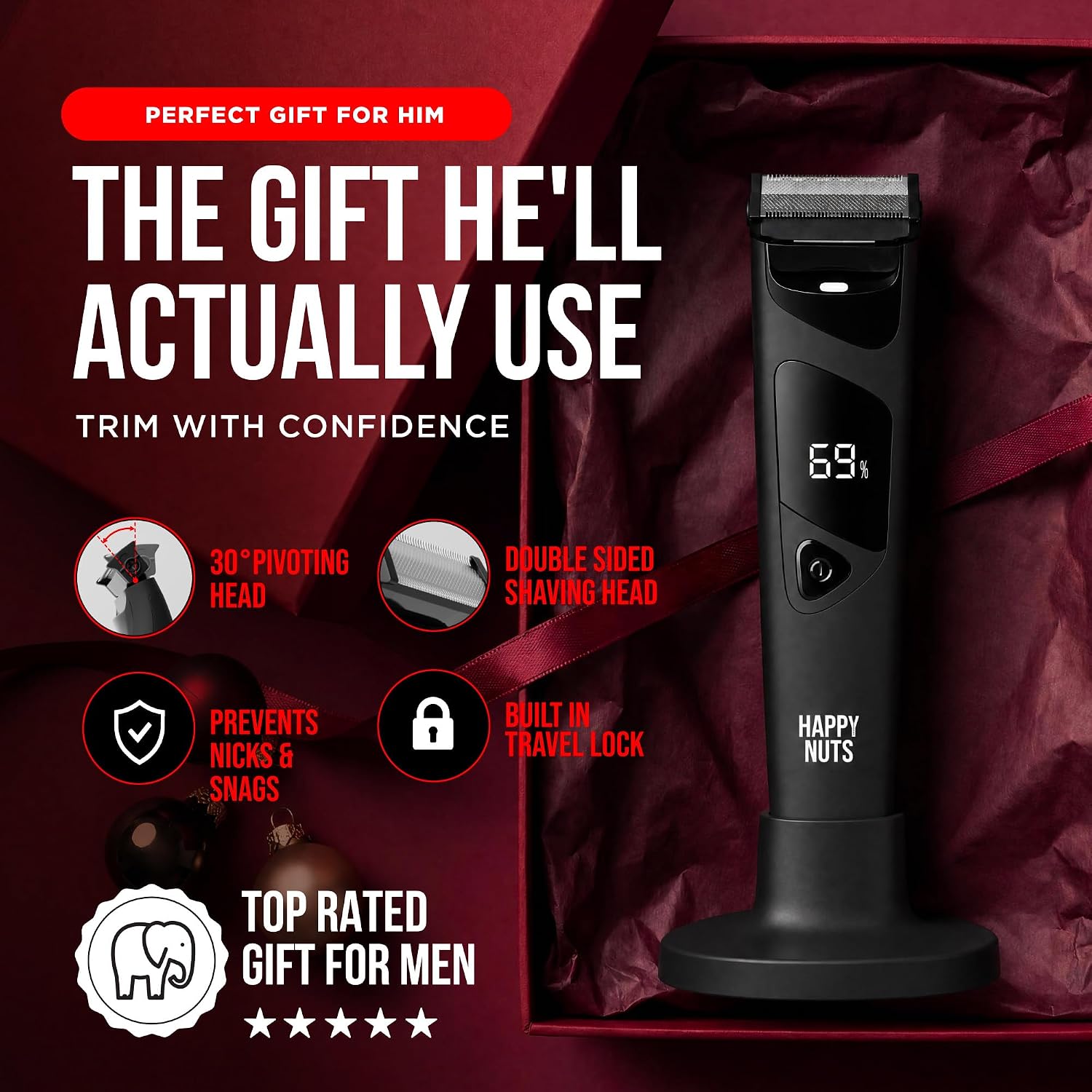 Detalle 2 de HAPPY NUTS The Ballber Pro Electric Groin & Body Hair Trimmer Kit (Waterproof) with Wireless Charging Base