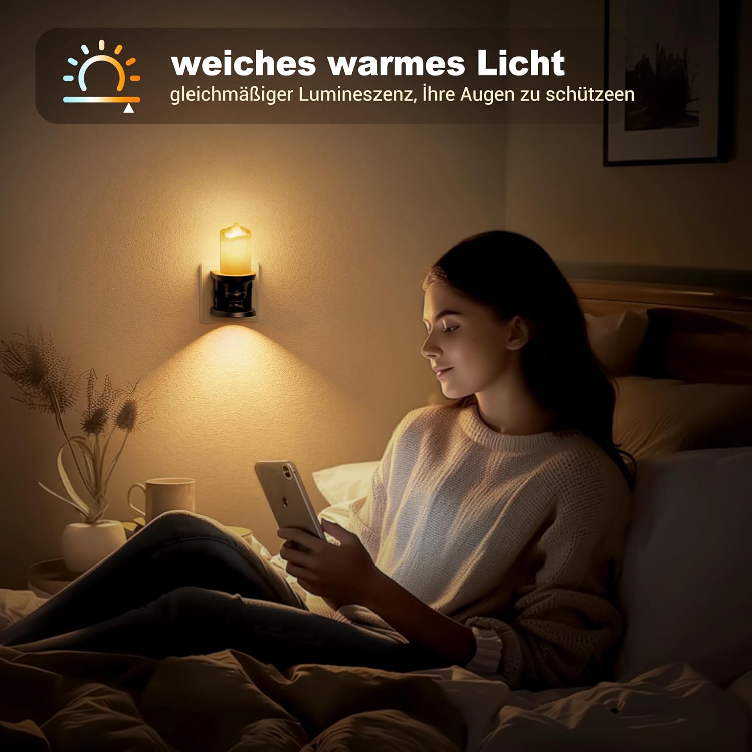 Thumbnail 4 de JandCase Nachtlicht im Vintage-Kerzen-Design – dimmbar (0–100 lm) mit Dämmerungssensor, LED ohne offene Flamme (1 Stück)