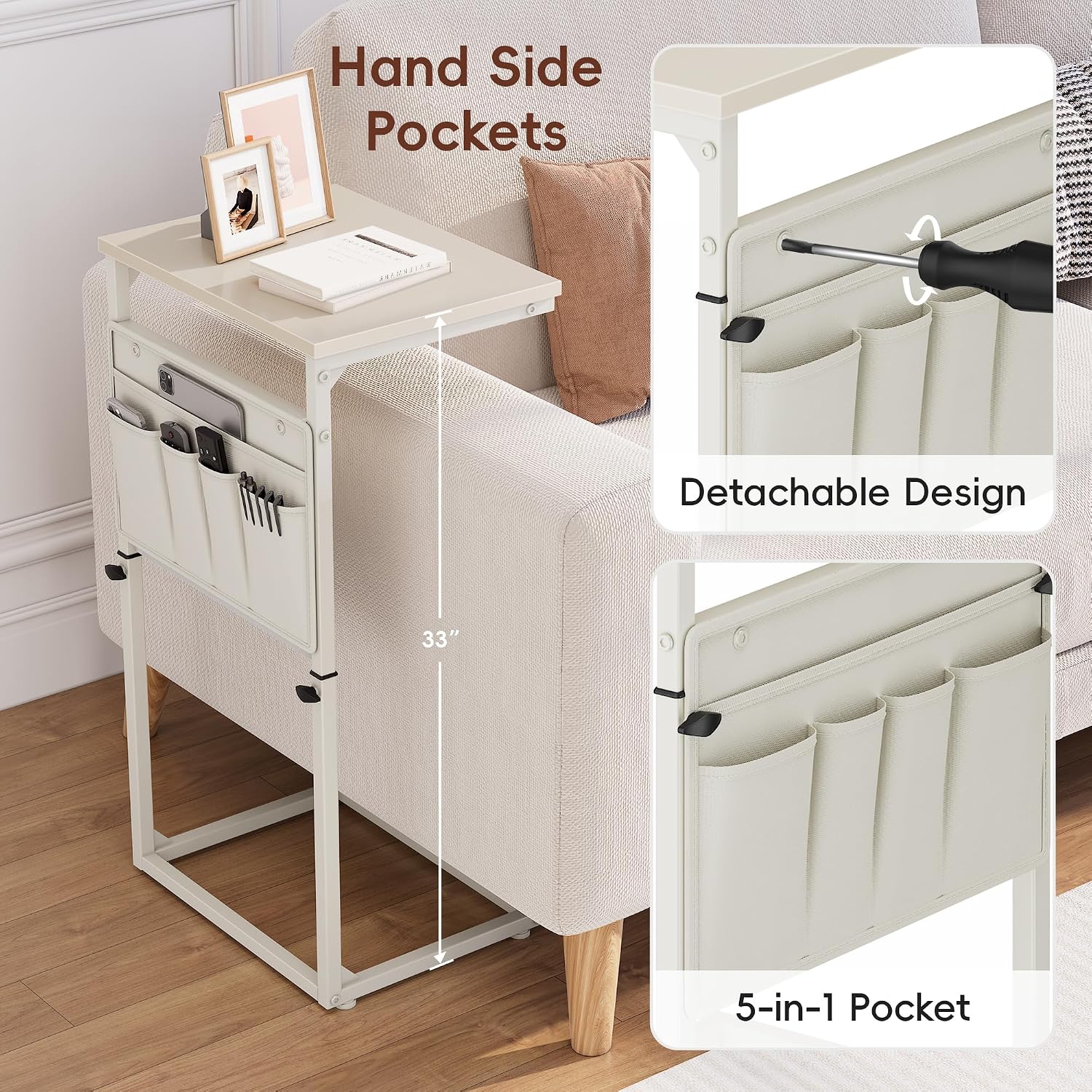 Detalle 2 de Vagusicc C-Shaped End Table, Adjustable Height