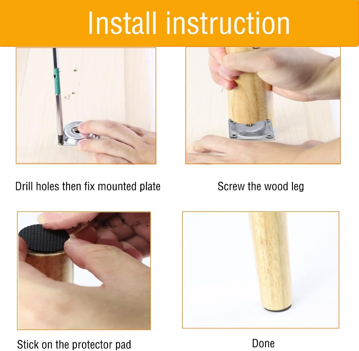Thumbnail 4 de TAIANJI 6 cm Möbelbeine Holz – 4 Stück mit Montageplatten und Schrauben