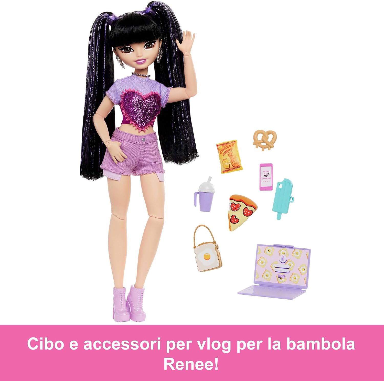 Detalle de Barbie Dream Besties Renee: bambola snodata con stile da vlog e accessori per bambini 4+