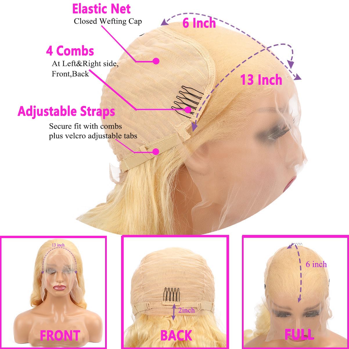 Detalle de Jewhaut 613 13x6 Lace Front Wig Human Hair 28 Inch Body Wave Blonde 613 HD Transparent Lace Frontal Wig
