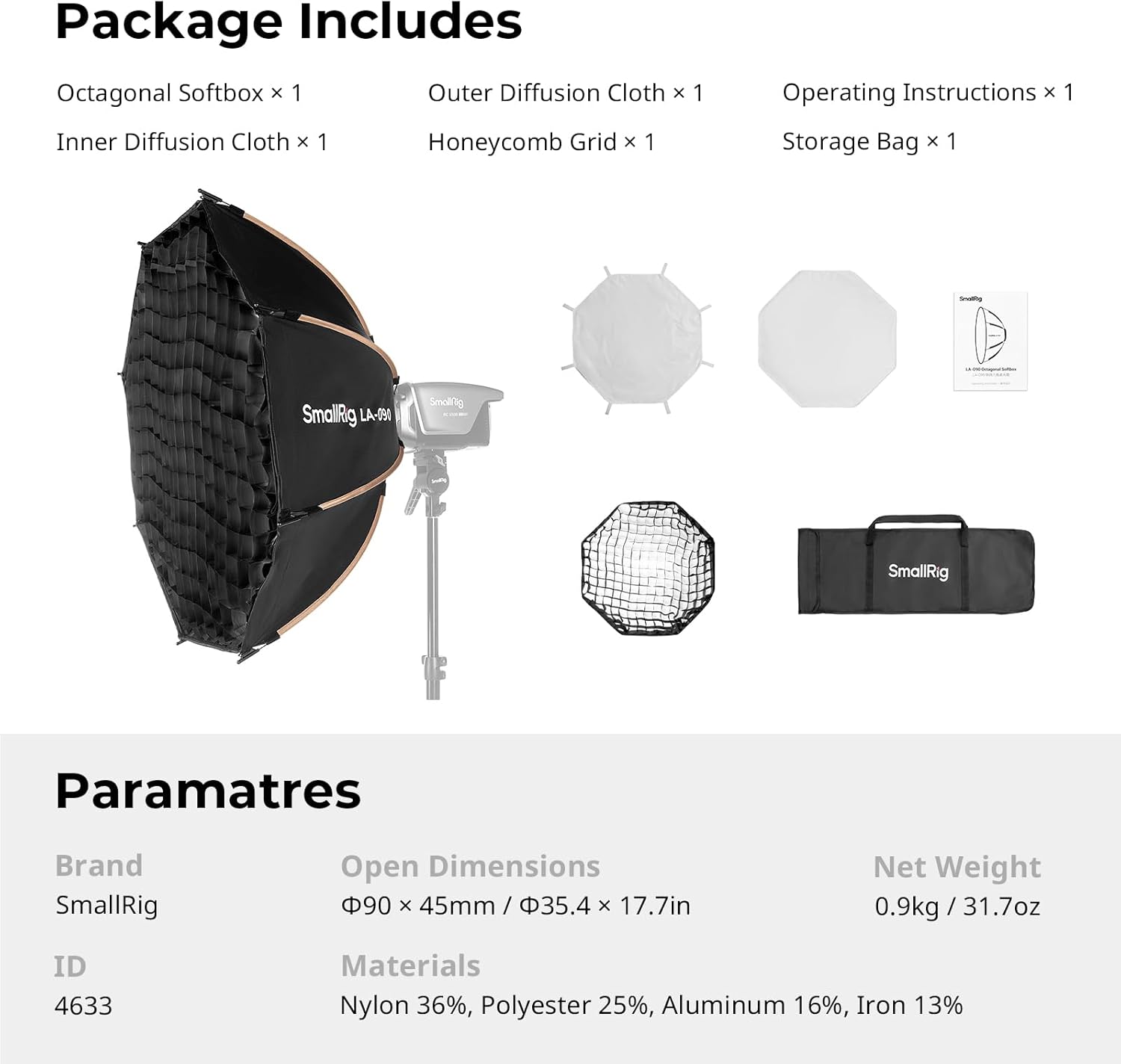 Thumbnail 6 de SMALLRIG 35" / 90 cm Parabolic Softbox LA-O90 (Quick Release, Bowens) für COB-Lampen