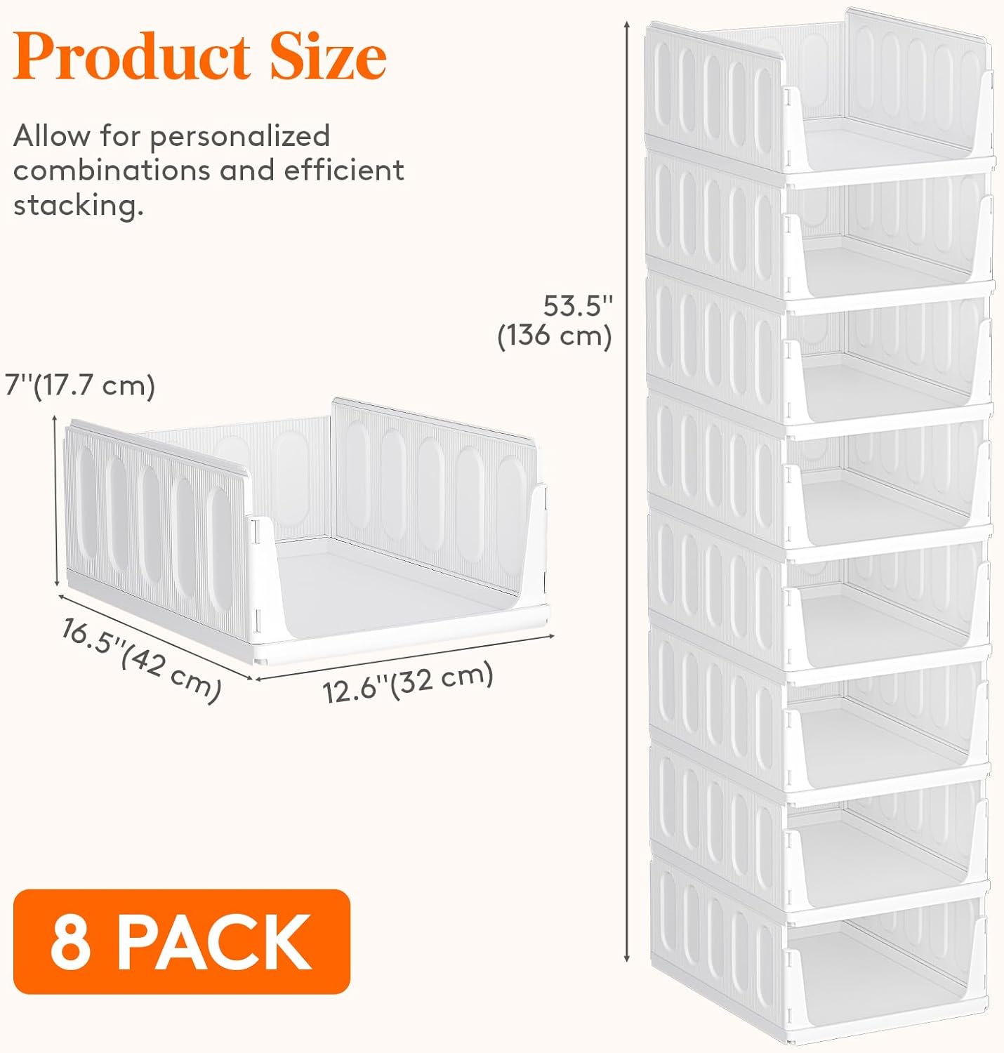 Detalle de Lifewit 25007 Stackable Wardrobe Organiser, 8 White Plastic Bins