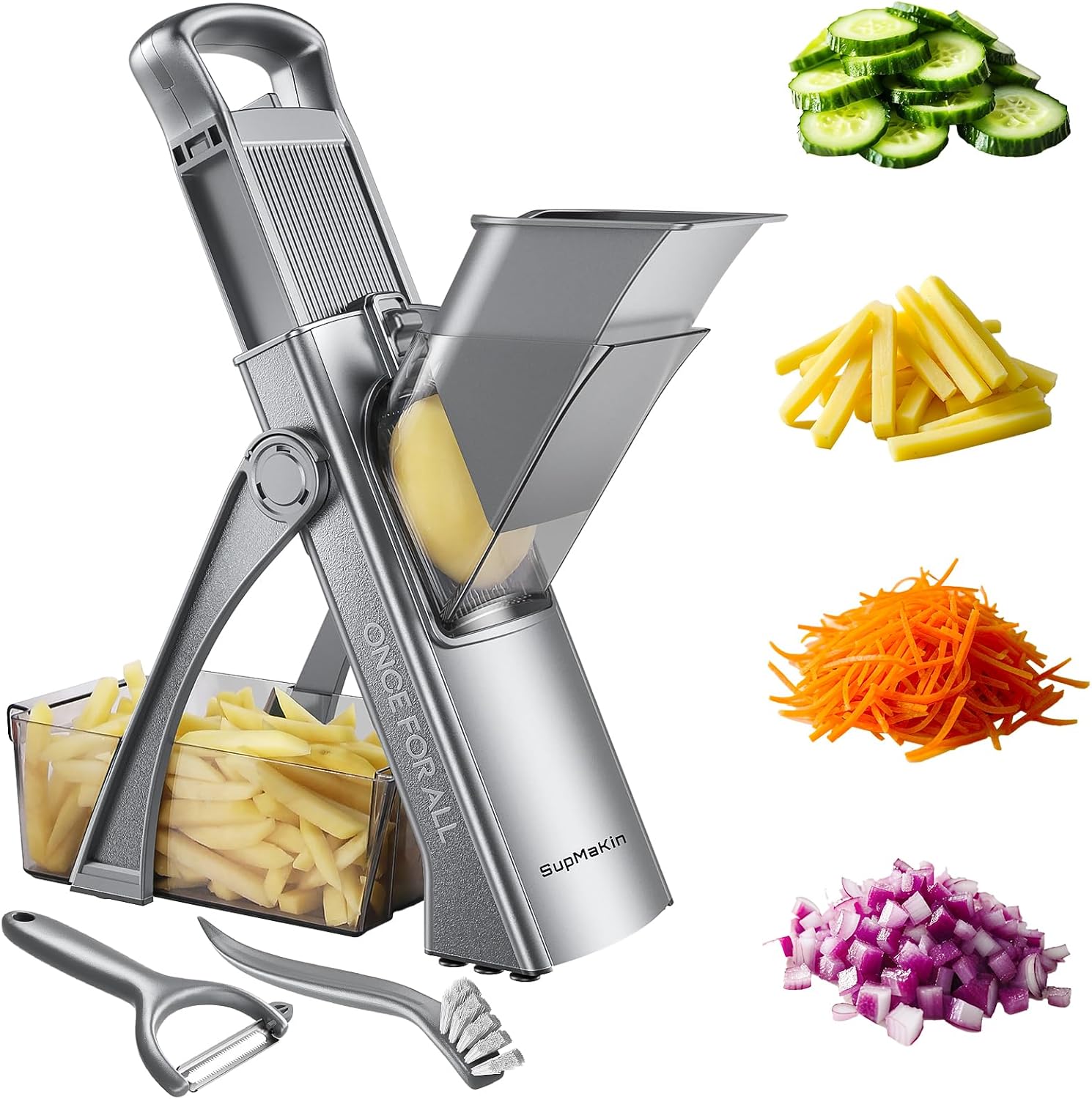 Thumbnail 6 de SupMaKin Upgrade Safe Mandoline Slicer Plus (Blue) — Adjustable Vegetable Slicer & Chopper