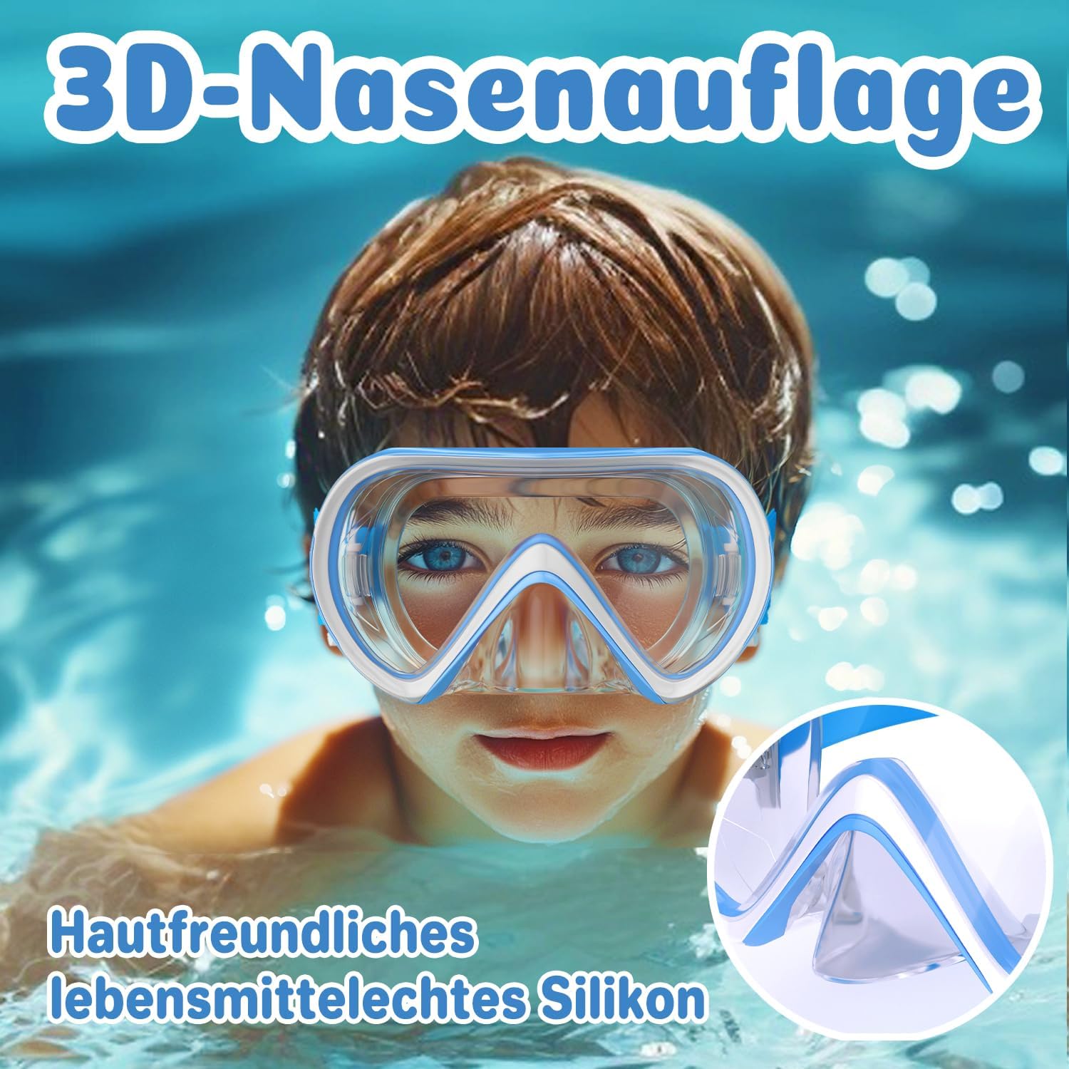 Thumbnail 2 de COOLOO Kinder-Taucherbrille mit Stoffband, Nasenabdeckung und Anti-Beschlag-Glas (180° Panorama) für 4–16 Jahre