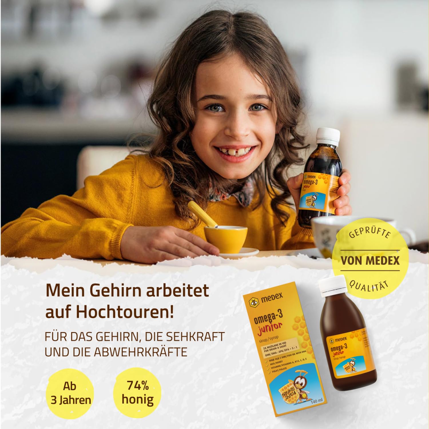 Thumbnail 3 de Medex Omega 3 Kinder Junior Sirup auf Honigbasis – DHA 250 mg, EPA 50 mg, ab 3 Jahren