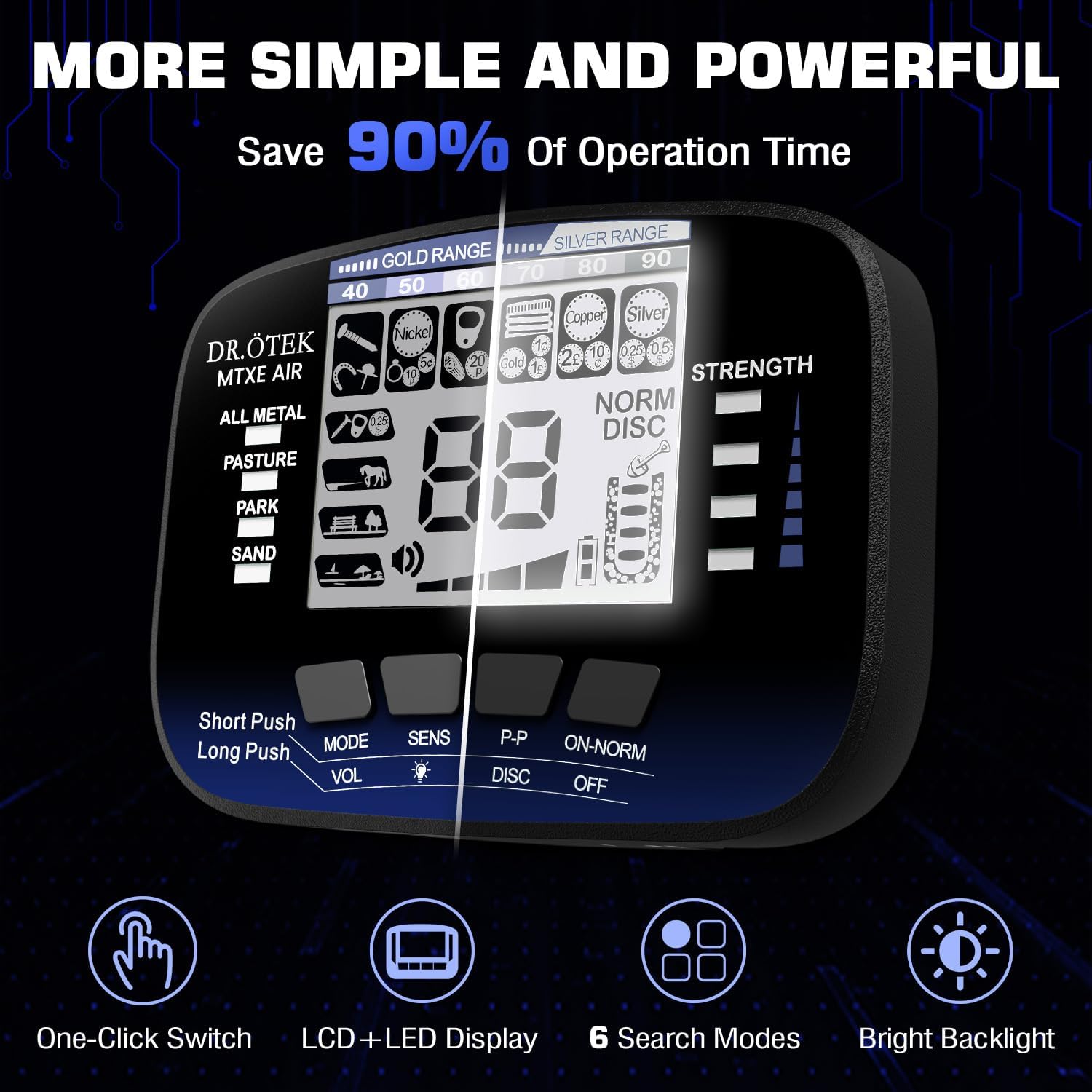 Thumbnail 1 de DR.ÖTEK XE AIR Metal Detector for Adults & Kids (Waterproof, Pinpoint & Terrain Modes, 6 Modes) in Blue