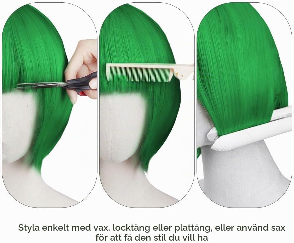 Detalle de AOMIG 3620503 kort bobperuk i neongrönt med justerbara remmar