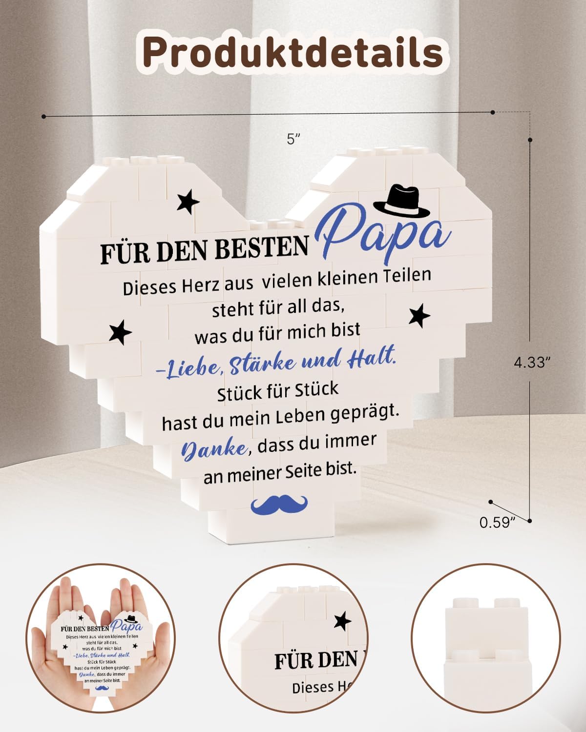 Detalle 2 de TheGiffter Herz-Würfel: Vatertagsgeschenk und Dekor für Papa – eine berührende Verbindung