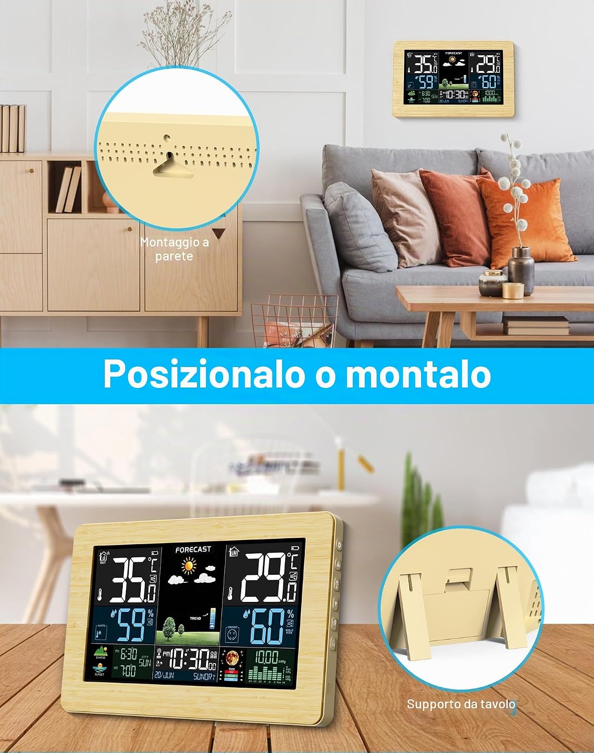 Thumbnail 6 de Stazione Meteo con Sensore Esterno: Display a Colori e Previsioni per Interno ed Esterno