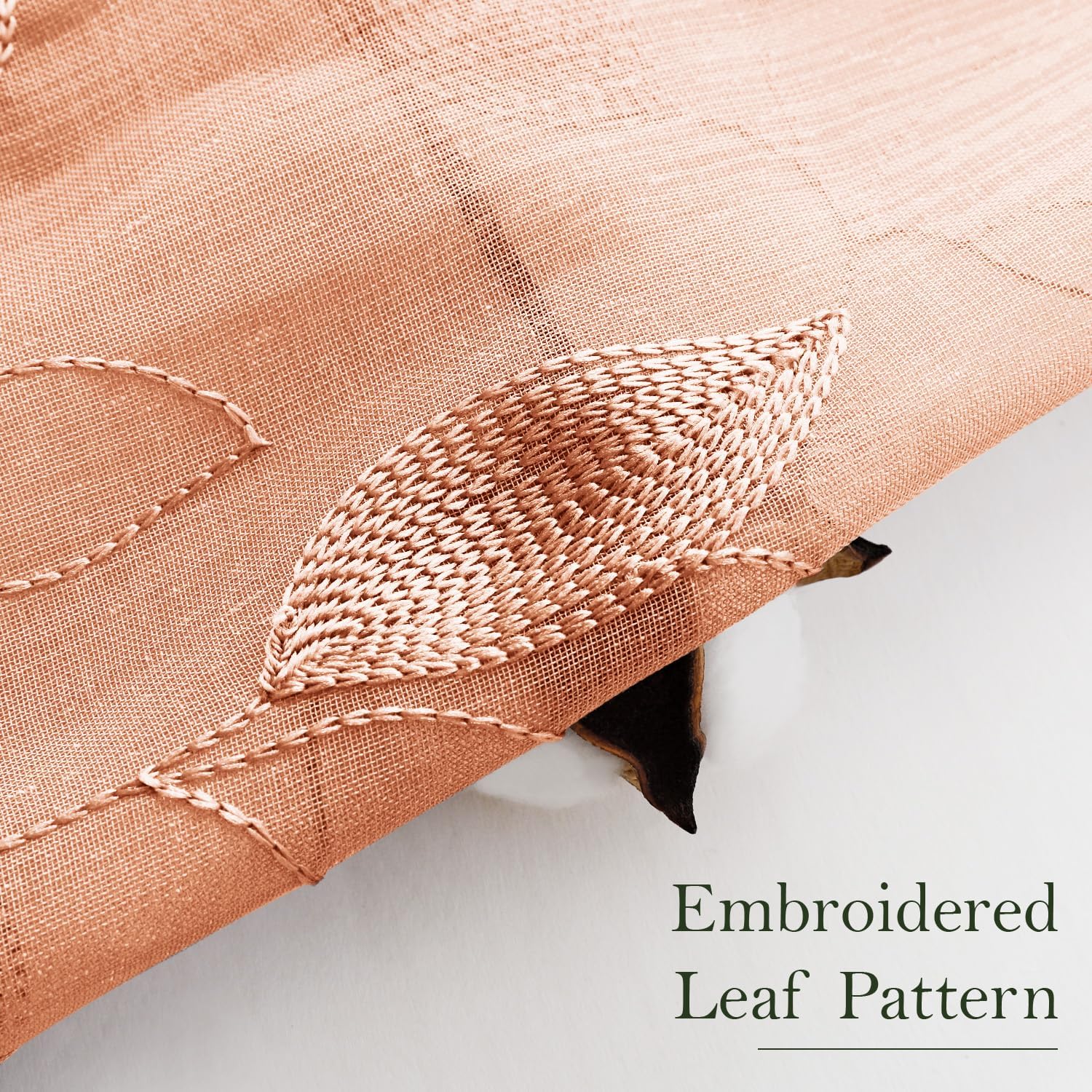 Thumbnail 2 de HOMEIDEAS Burnt Orange Sheer Curtains, Floral Embroidery, 52 x 63 Inches, 2 Panels