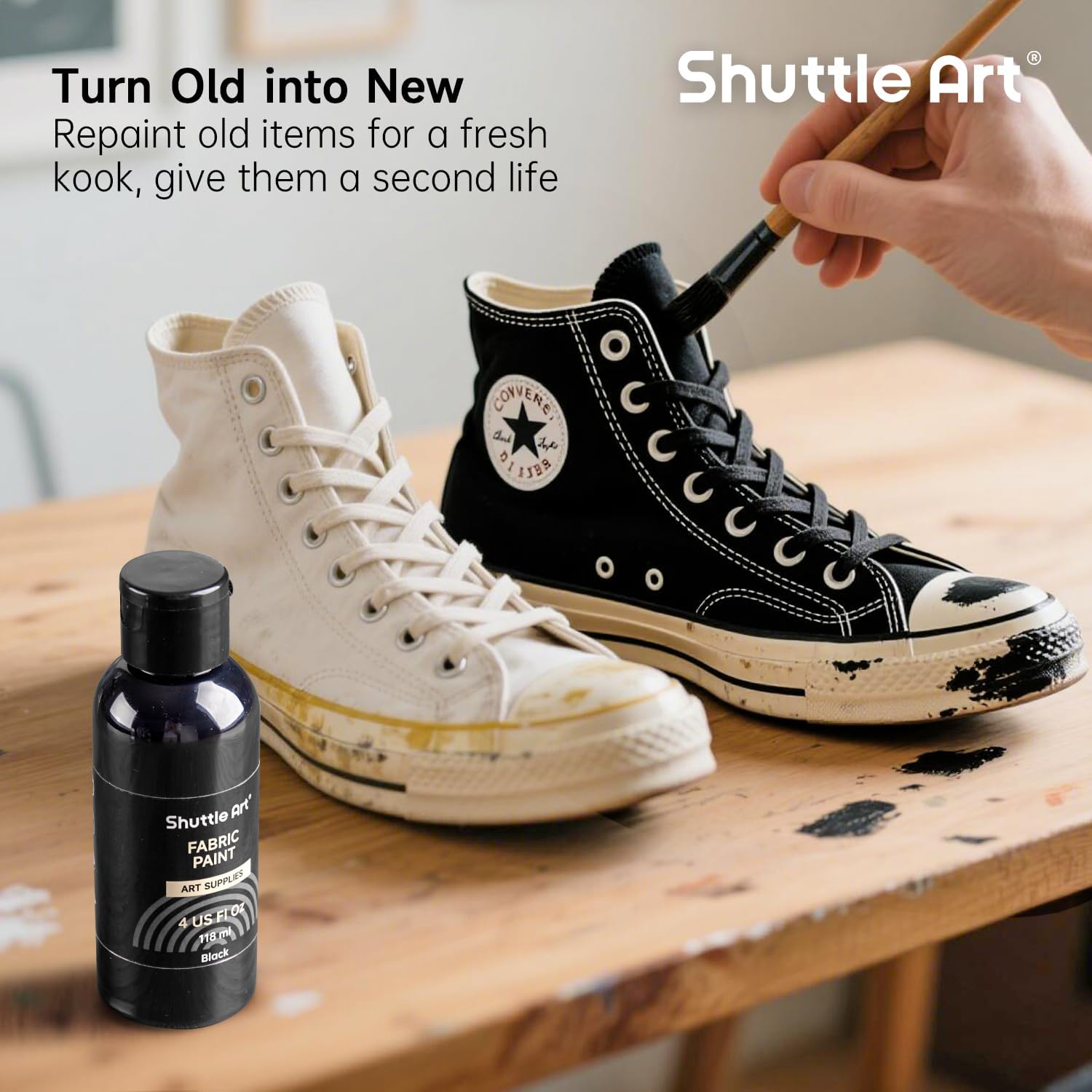 Thumbnail 6 de Shuttle Art schwarze Textilfarbe waschmaschinenfest (118 ml) für Stoffmalerei auf T‑Shirts, Jeans, Schuhe
