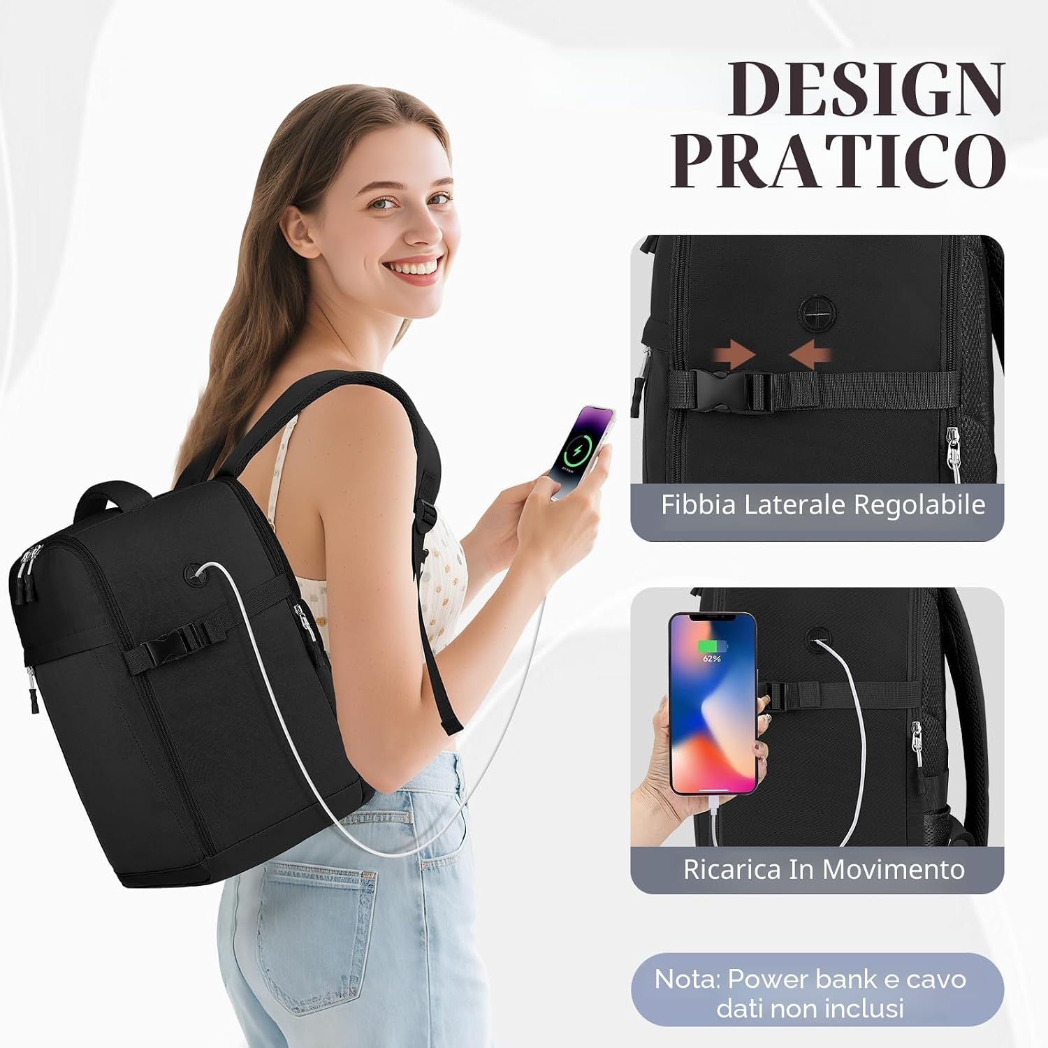 Detalle de Hayayu Zaino Bagaglio a Mano 40x30x20 cm – Zaino da viaggio con foro USB, compatibile con Ryanair, Wizzair ed EasyJet