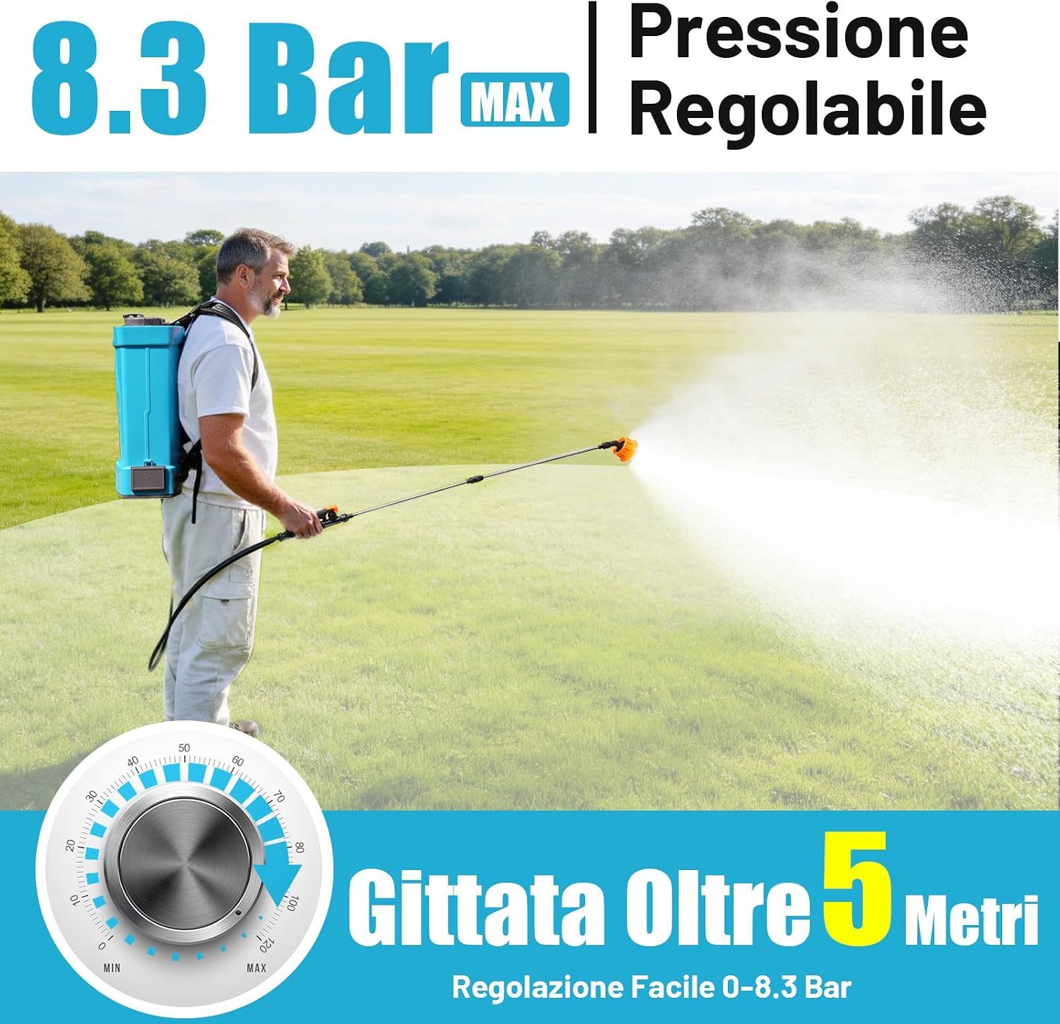 Thumbnail 2 de SideKing Pompa Irroratrice a Batteria 16 Litri – Atomizzatore a Spalla con 5 Ugelli, 8,3 Bar, 4000mAh