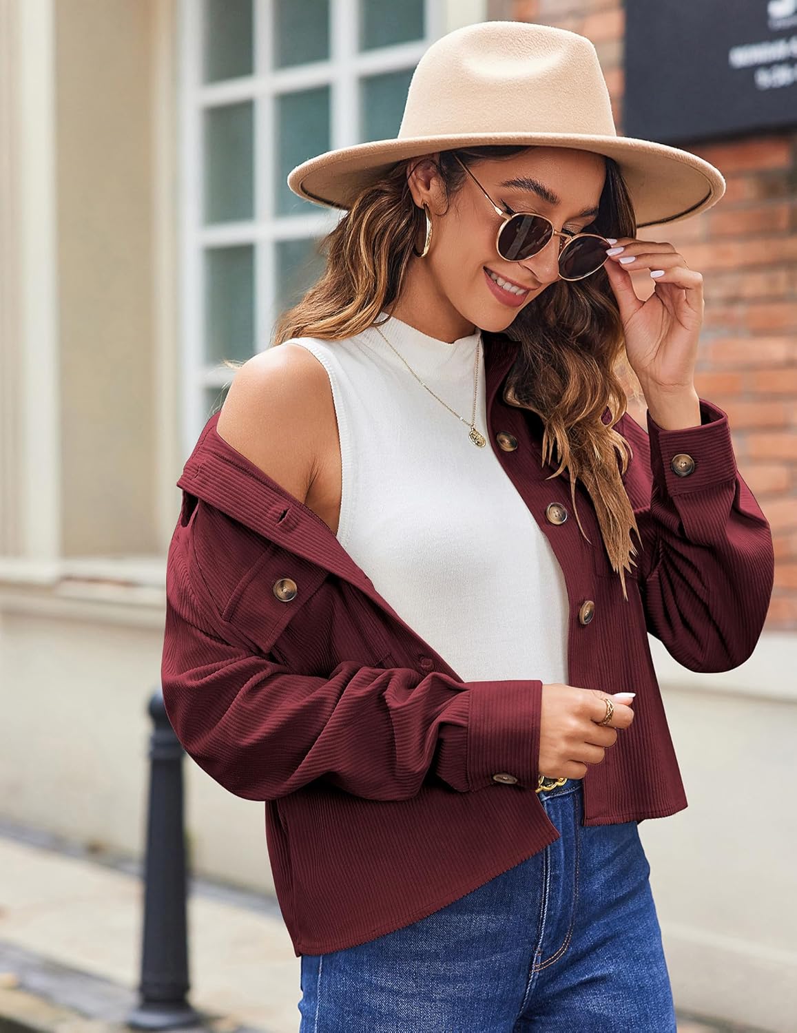 Thumbnail 3 de Hotouch Cordjacke Damen Button Down Blouson – kurze, elegante Baumwollcord-Jacke mit Taschen