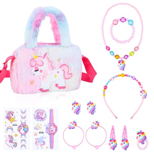 Halinuia 13 PCS Sac licorne et bijoux pour enfants — Ensemble princesse pour filles 4–8 ans