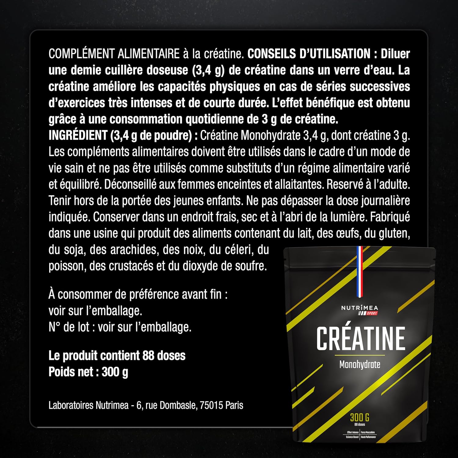 Thumbnail 6 de Creatine Monohydrate 300 g – Laboratoires Nutrimea, 100% Pure