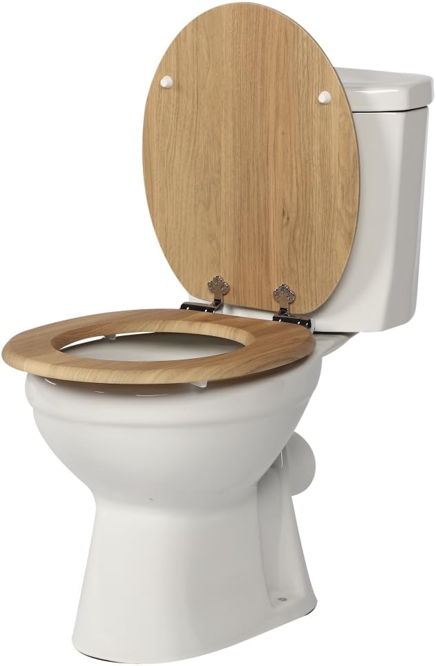 Detalle de SAINOS MDF-Toilettensitz mit Soft-Close und verstellbaren Scharnieren – O-Form, 180 kg Tragkraft