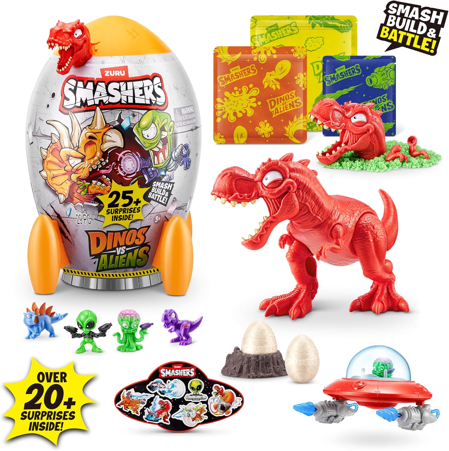 Detalle 2 de ZURU Smashers Dino vs Aliens Medium (T-REX) – aufschlagbares Spielzeug-Ei mit 20+ Überraschungen