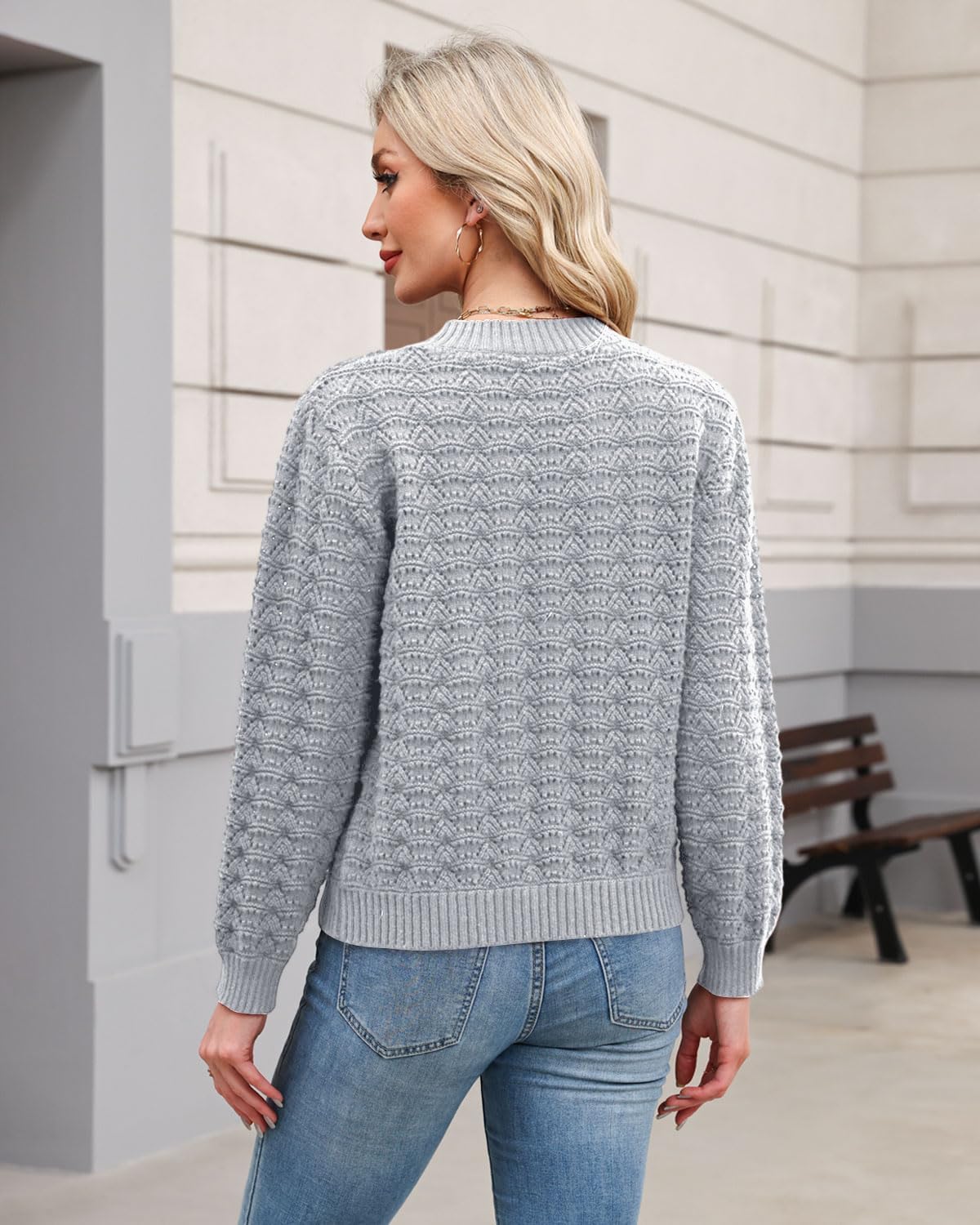 Thumbnail 5 de Quatrefox Damen Pullover Winter Rundhals Grobstrick mit Wellenmuster – locker sitzender Strickpullover