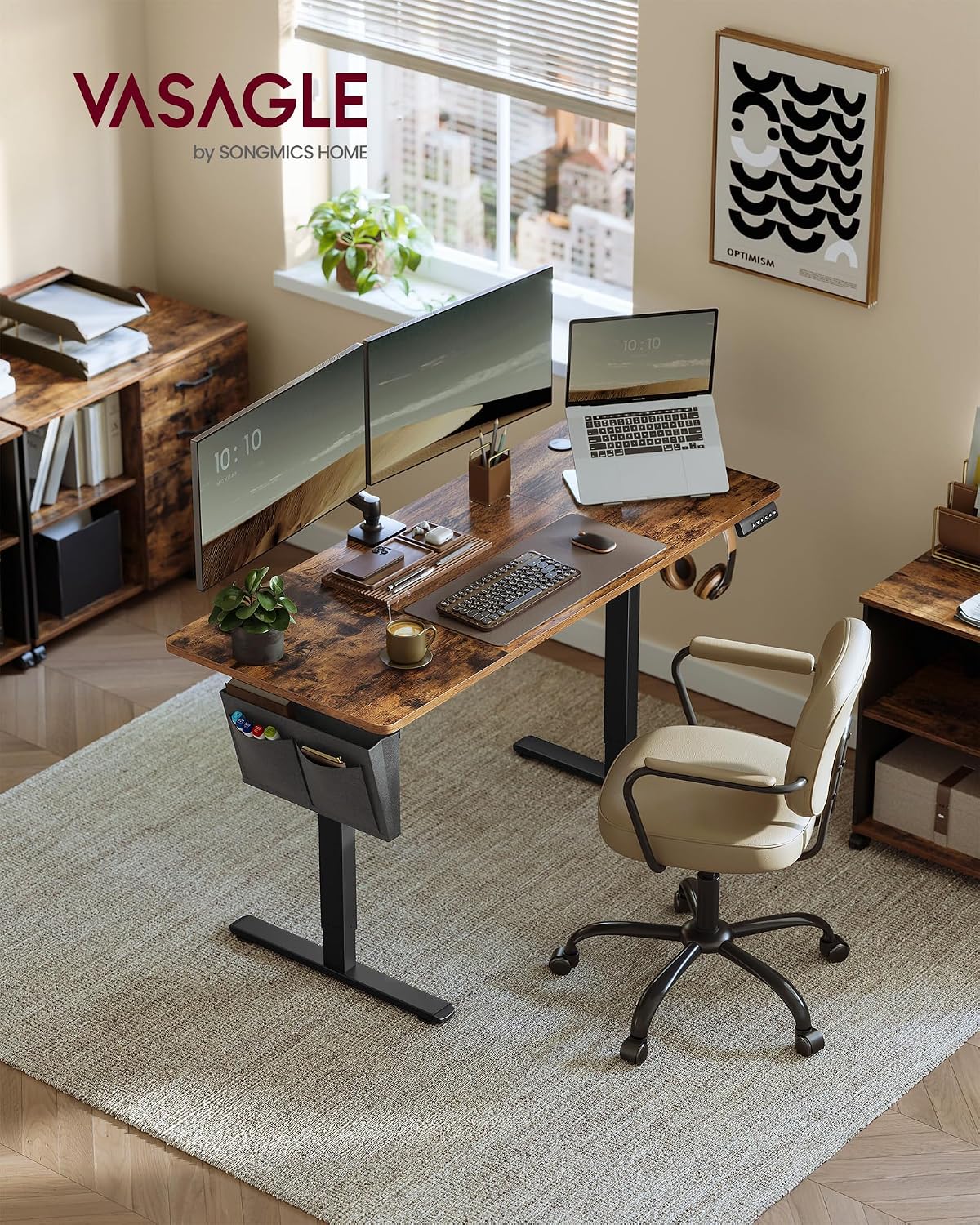 Detalle de VASAGLE Electric Standing Desk LSD134K02: 60 × 140 cm, 72–120 cm height, Rustic Brown & Ink Black