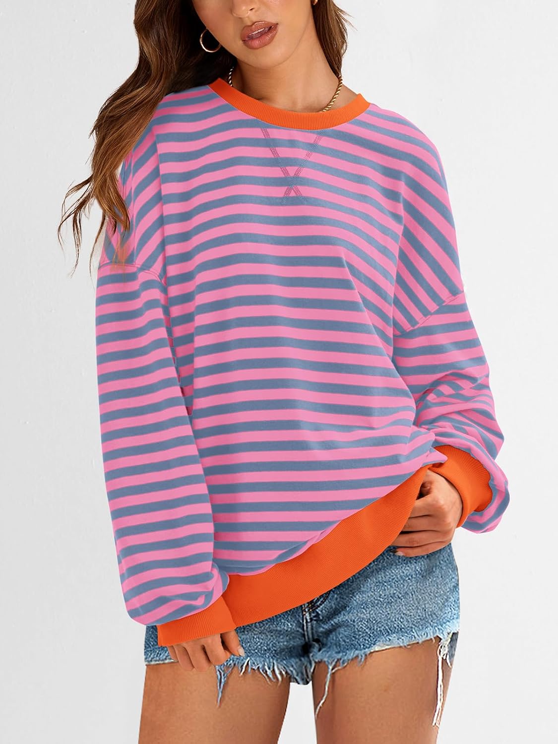 Detalle 2 de PRETTYGARDEN Striped Oversized Sweatshirt casual top