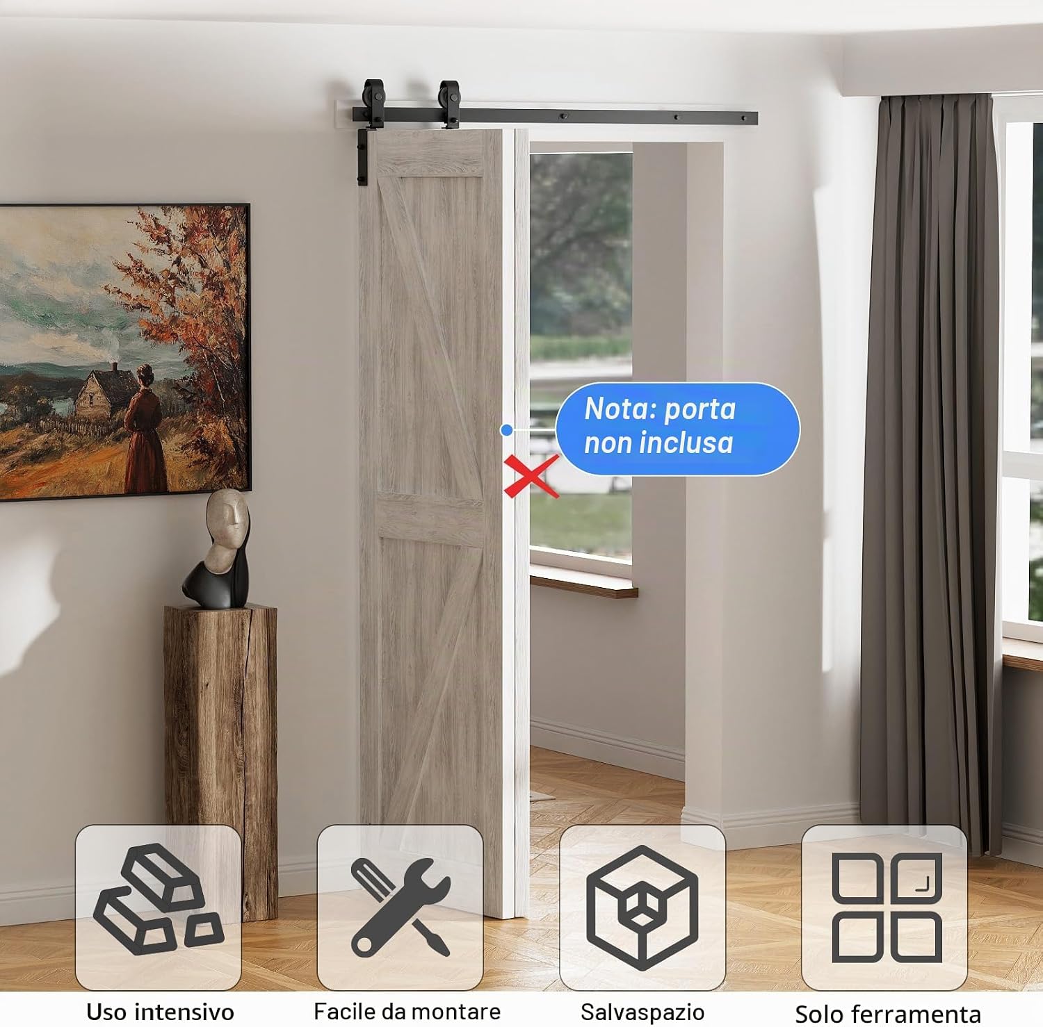 Thumbnail 1 de Binario per Porta Scorrevole Bifold Kit 102 cm – набор per porte scorrevoli interne/esterne, colore nero satinato