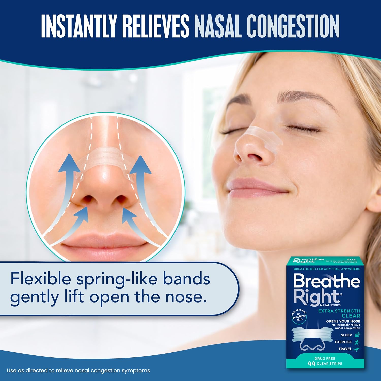 Detalle 2 de Breathe Right Extra Clear nasal strips 44-pack 🩹