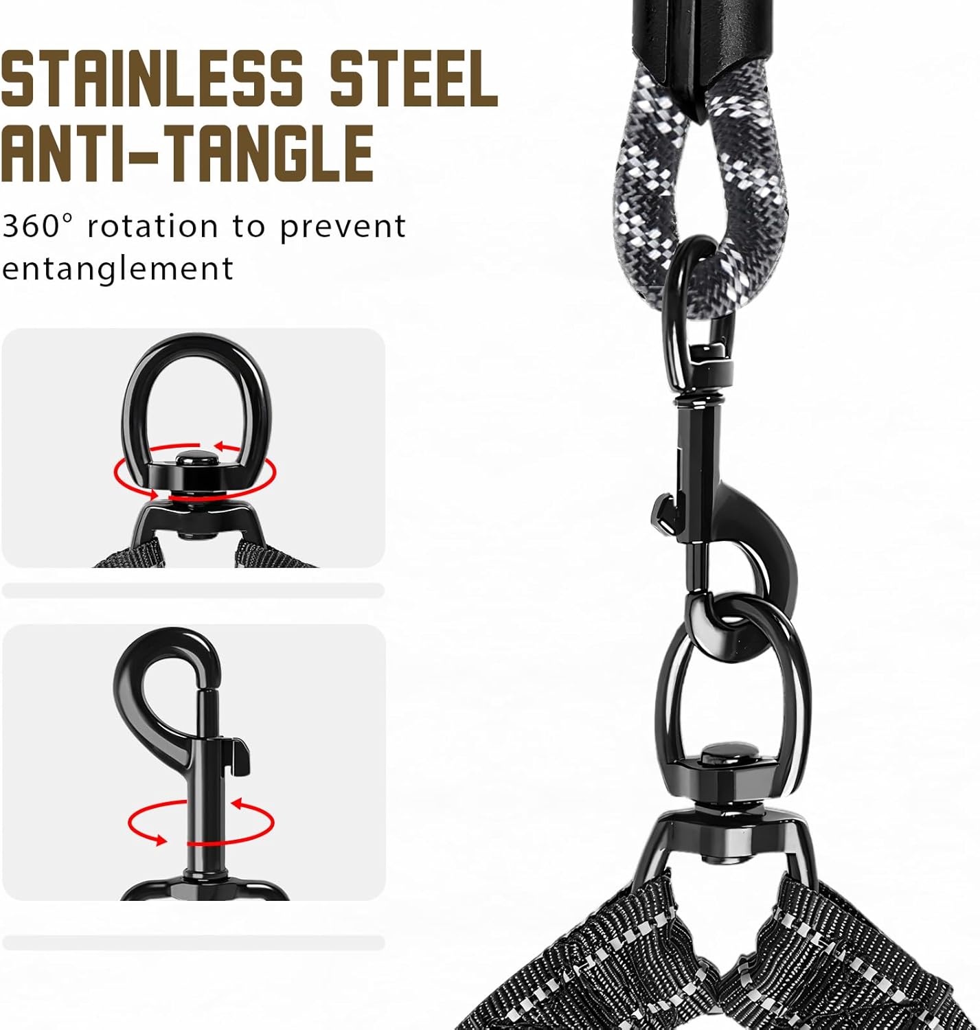 Detalle 2 de Blanlody Double Dog Lead for Walking 2 Dogs — No-tangle bungee split lead with reflective design and padded handles