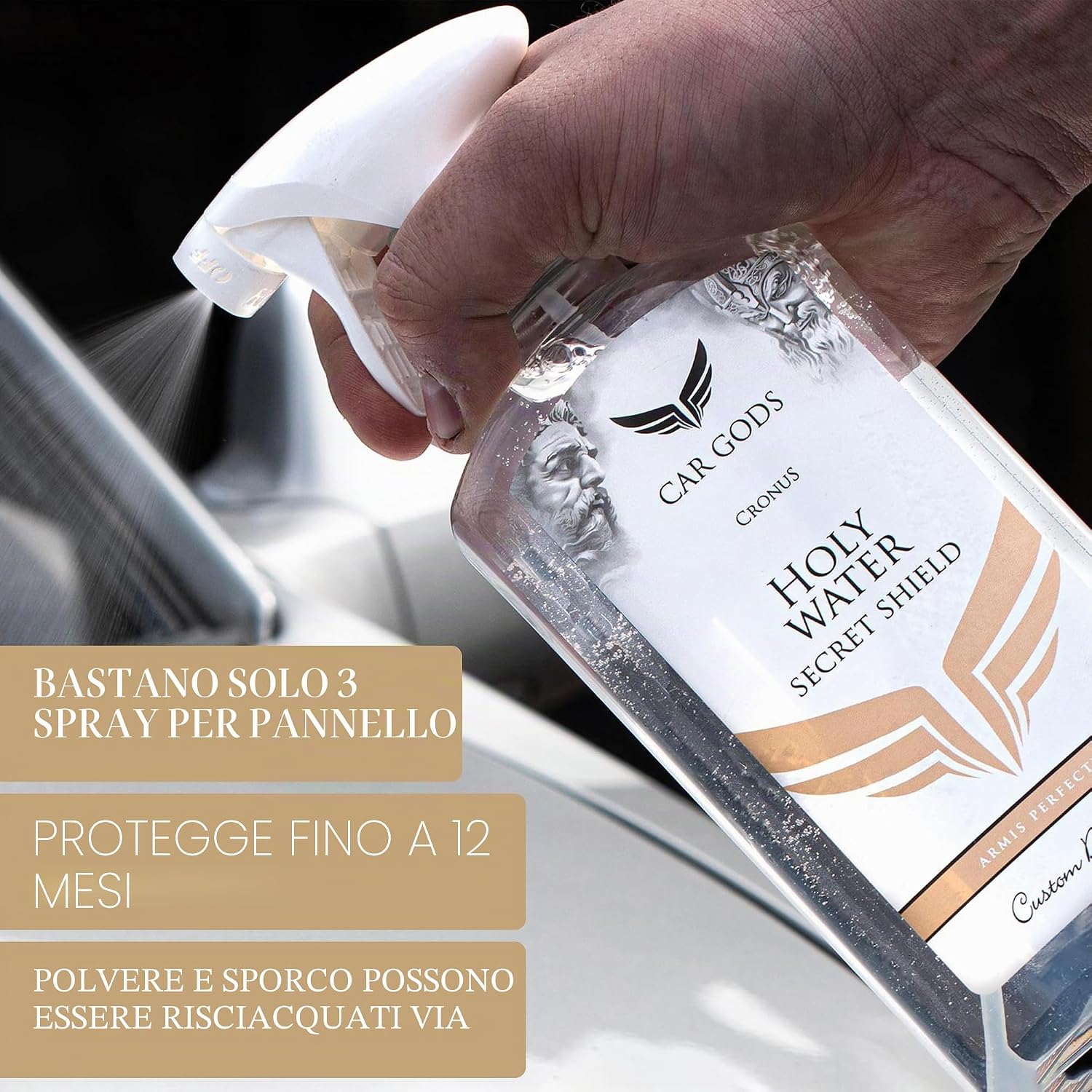 Detalle de Car Gods Cronus Holy Water Secret Shield Polish con Rivestimento Nano Idrofobo – 500 ml