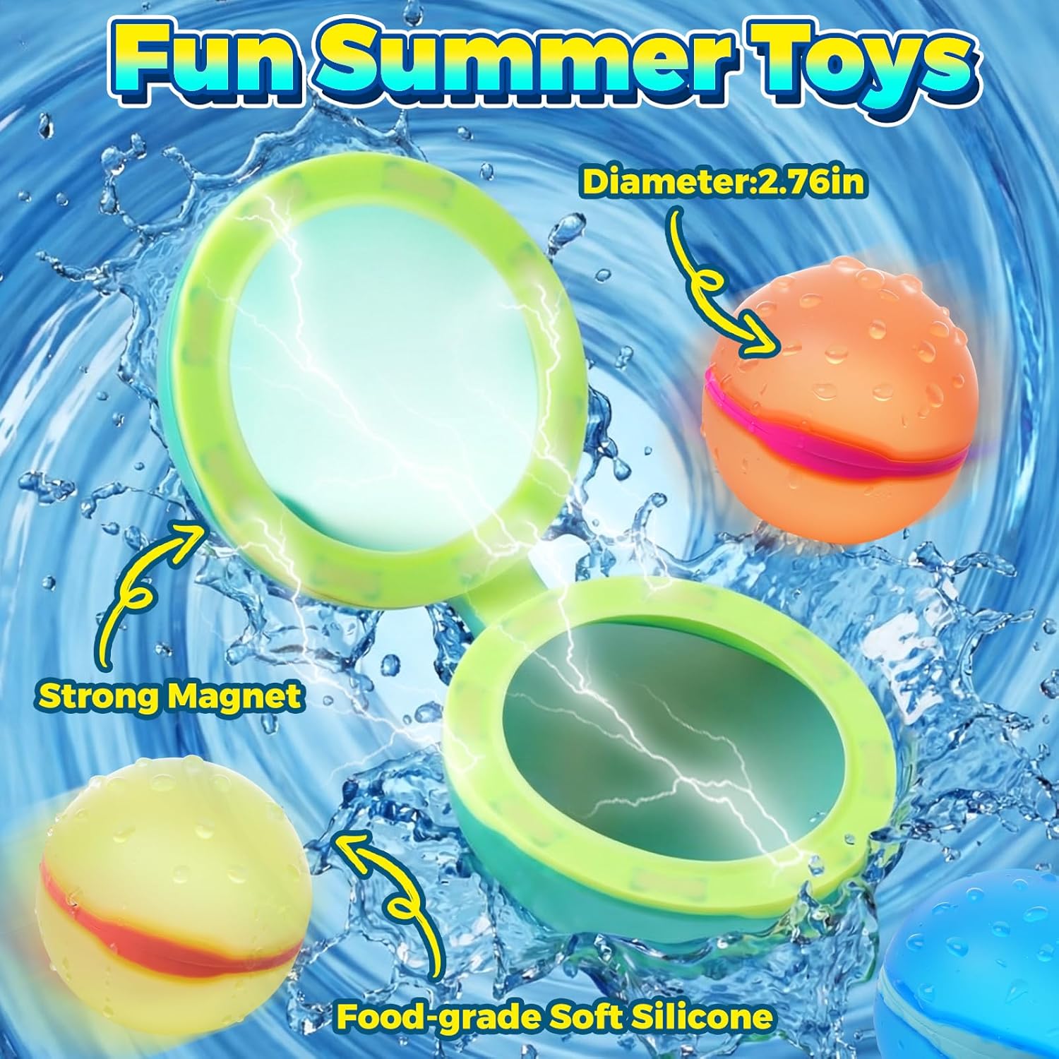 Detalle 2 de Reusable Water Balloons with Magnetic Self-Sealing: 12 Colorful Balloons for Outdoor Water Fun