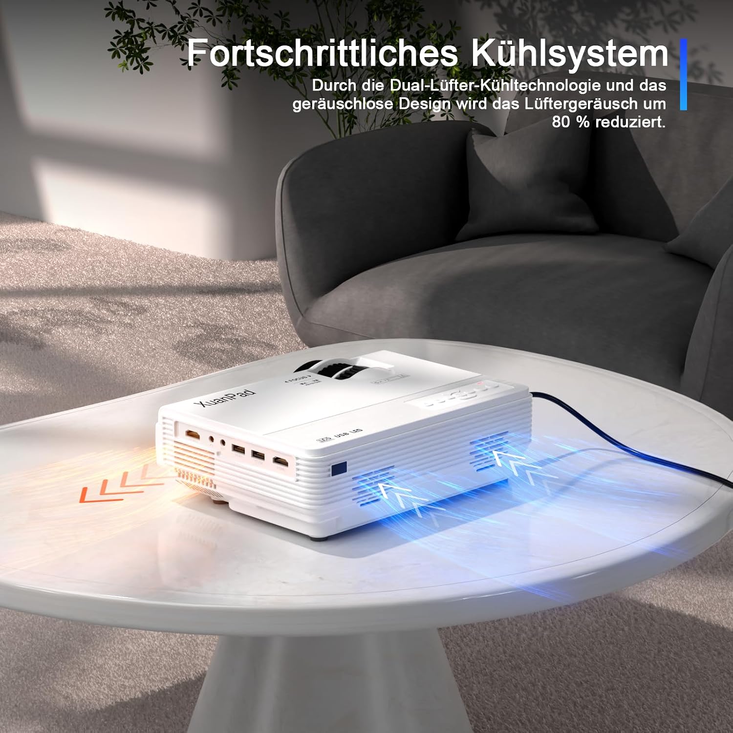 Detalle de 2026 XuanPad Verbessertes WiFi Bluetooth Mini Beamer – HD1080P, 200 Zoll Projektion, Bluetooth 5.1