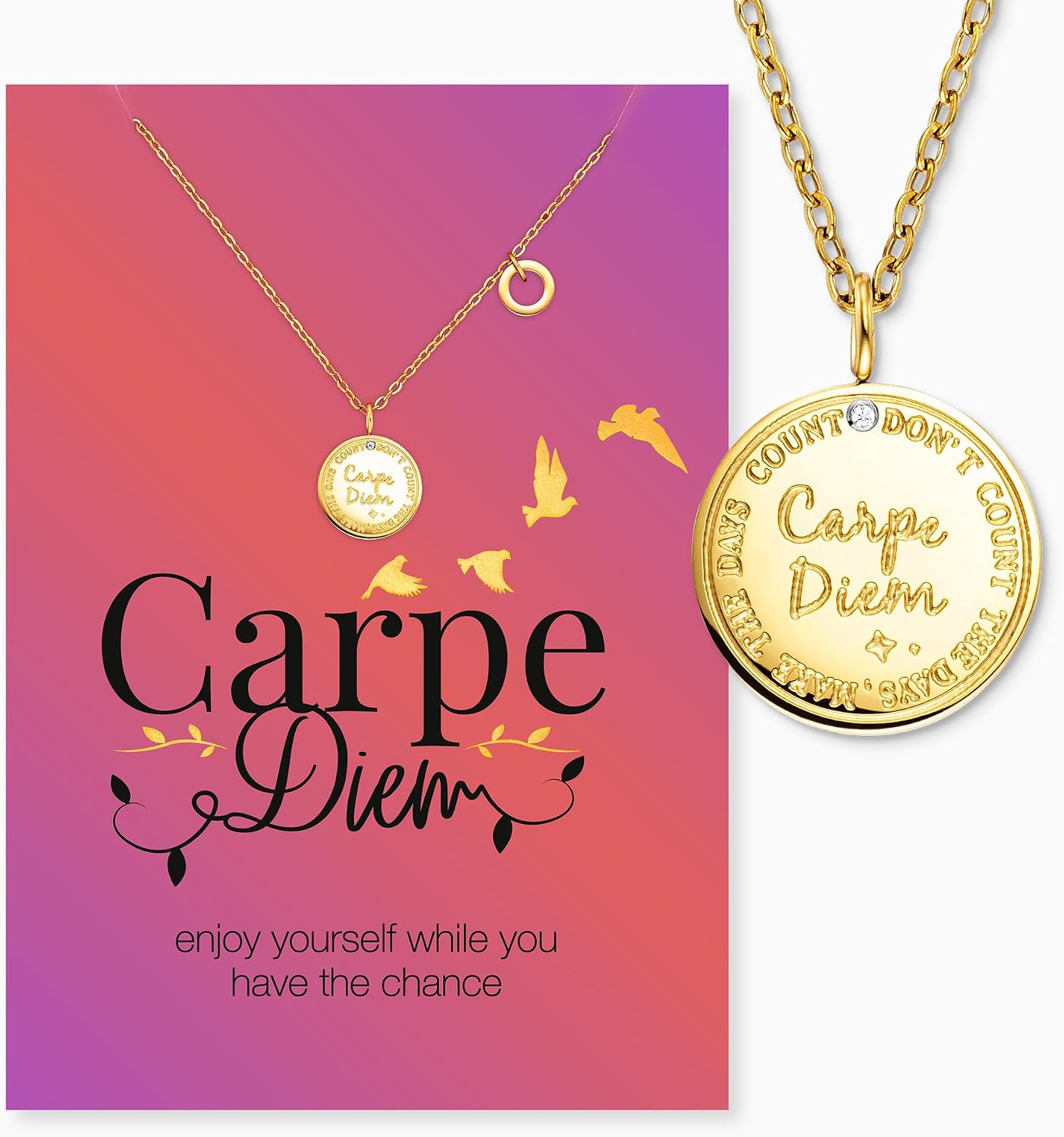 Detalle 1 de Engelsrufer Grußkarte Carpe Diem mit Edelstahlkette – Mutmacher-Geschenk