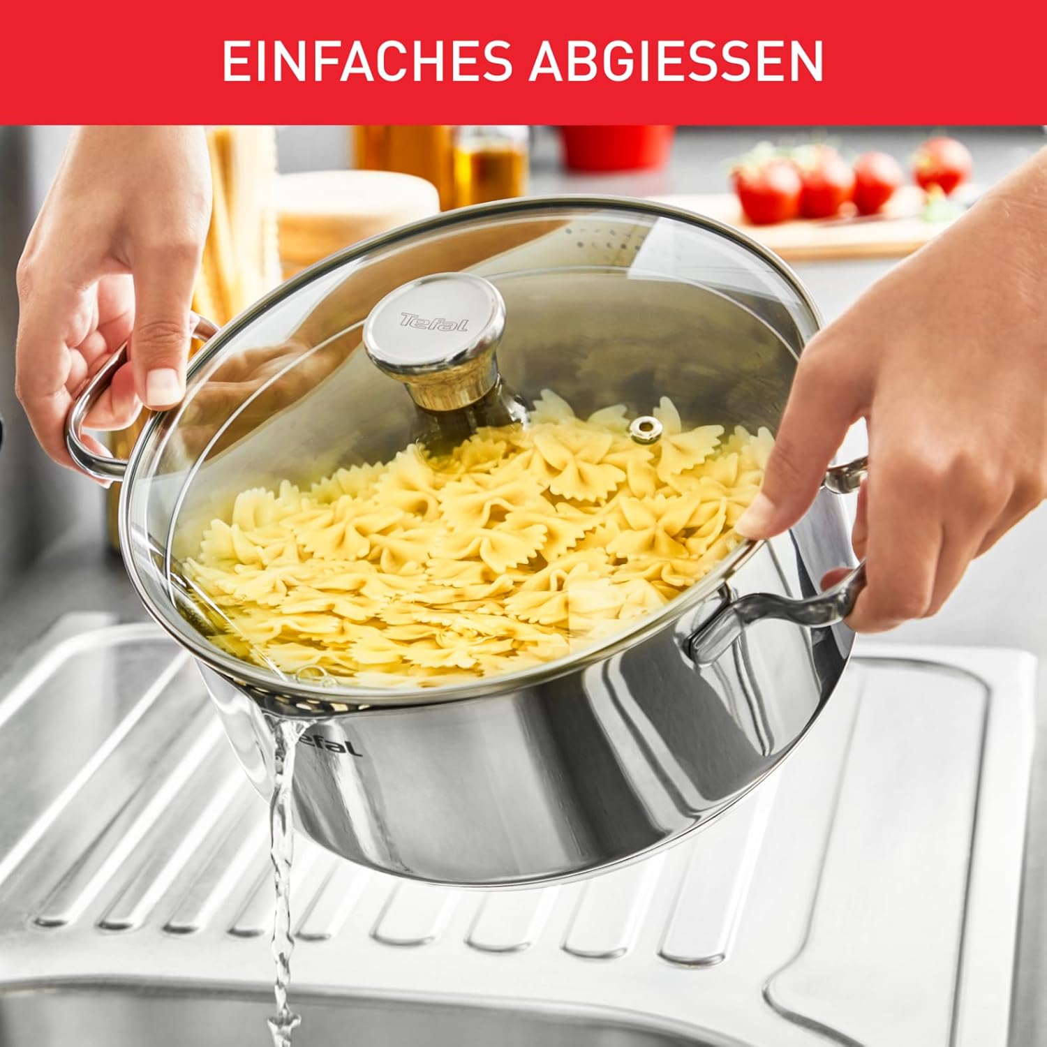 Detalle de Tefal Duetto A70542 Kochtopf 20 cm – robust, induktionsgeeignet, mit Ausgießdeckel