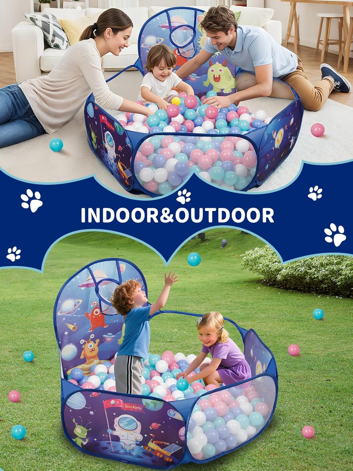 Thumbnail 5 de ZimiTeda Space Rocket Kids Ball Pit (120 cm) with Foldable Basketball Hoop