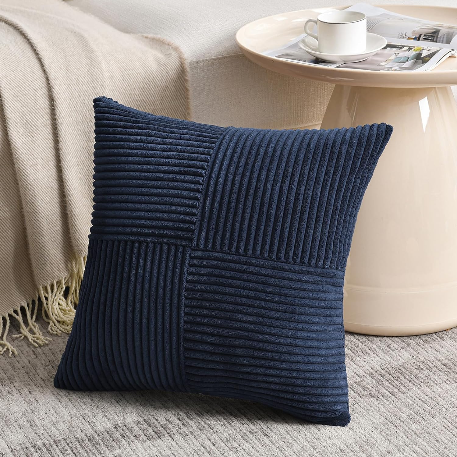 Detalle 2 de Fancy Homi 2-Pack Navy Blue Throw Pillow Covers 18x18 in ๐
