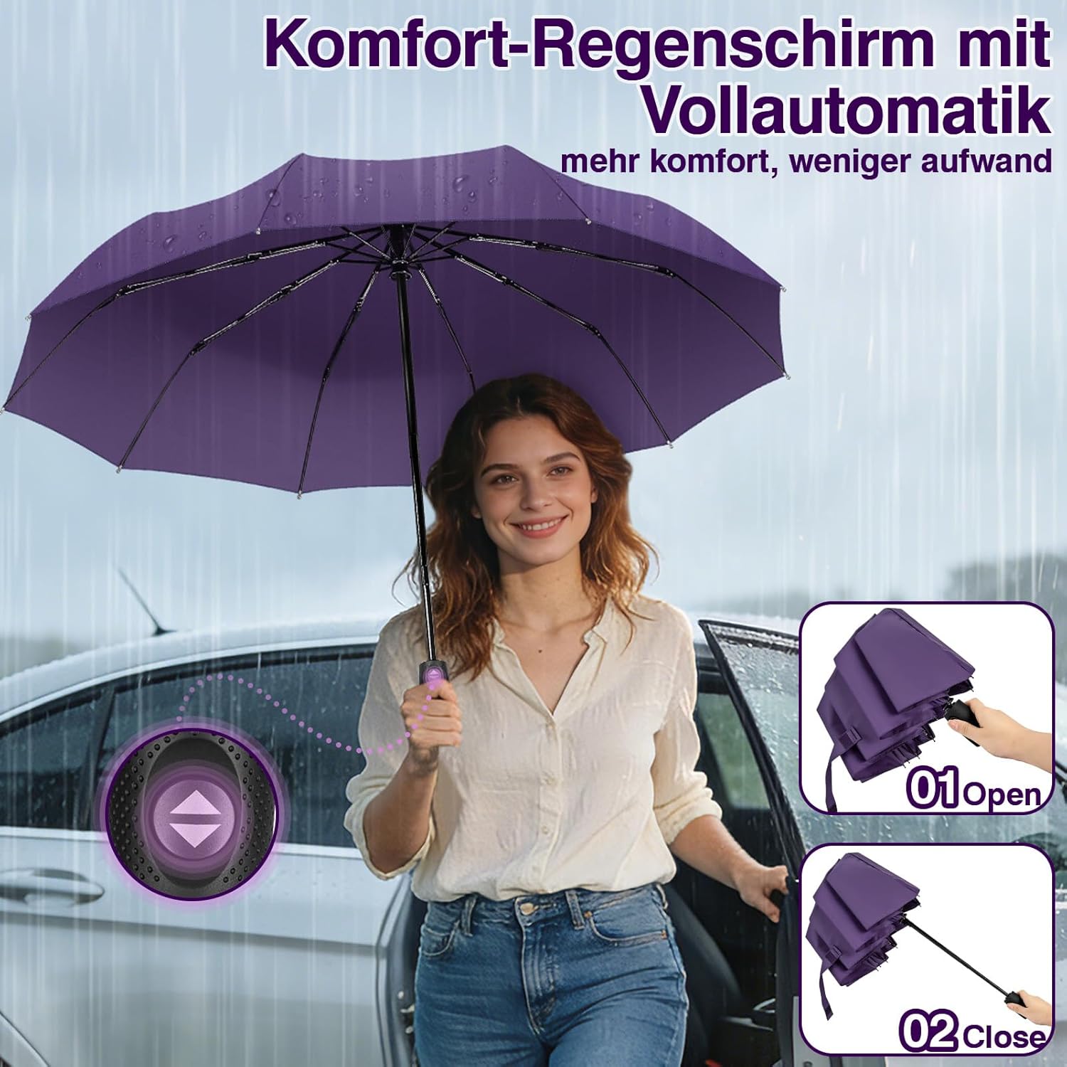 Thumbnail 5 de ZOMAKE Sturmfester Taschenschirm mit Auf-Zu-Automatik – klein & winddicht, 114 cm geöffnet