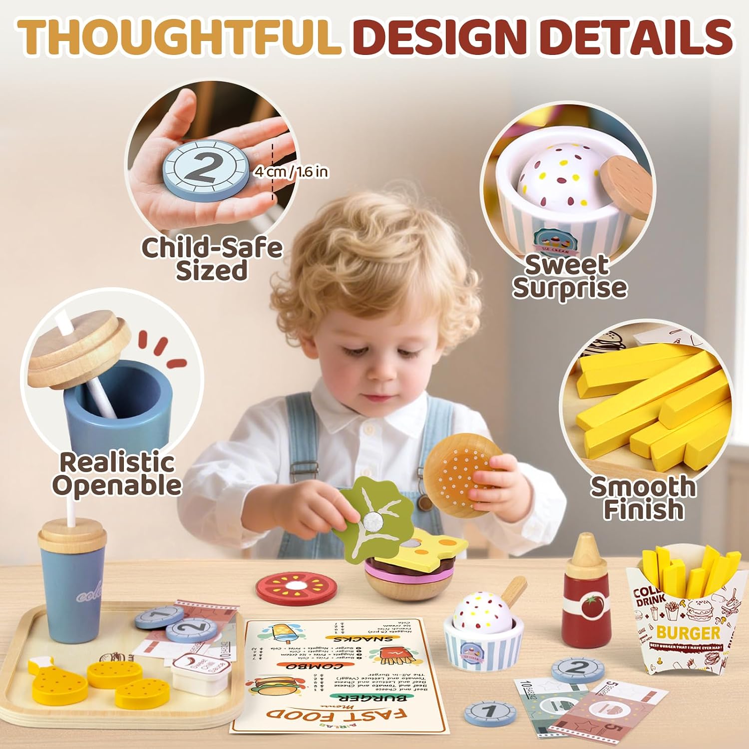 Thumbnail 4 de Wooden Play Food Pretend Play Set for Toddlers