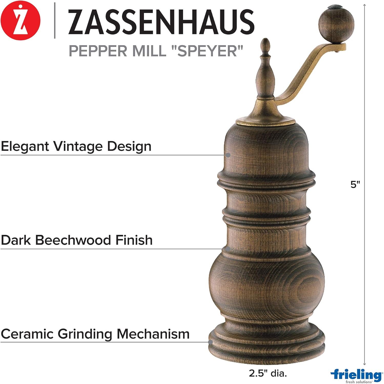 Thumbnail 1 de Zassenhaus Speyer 5.1-Inch Dark Stained Beech Pepper Mill