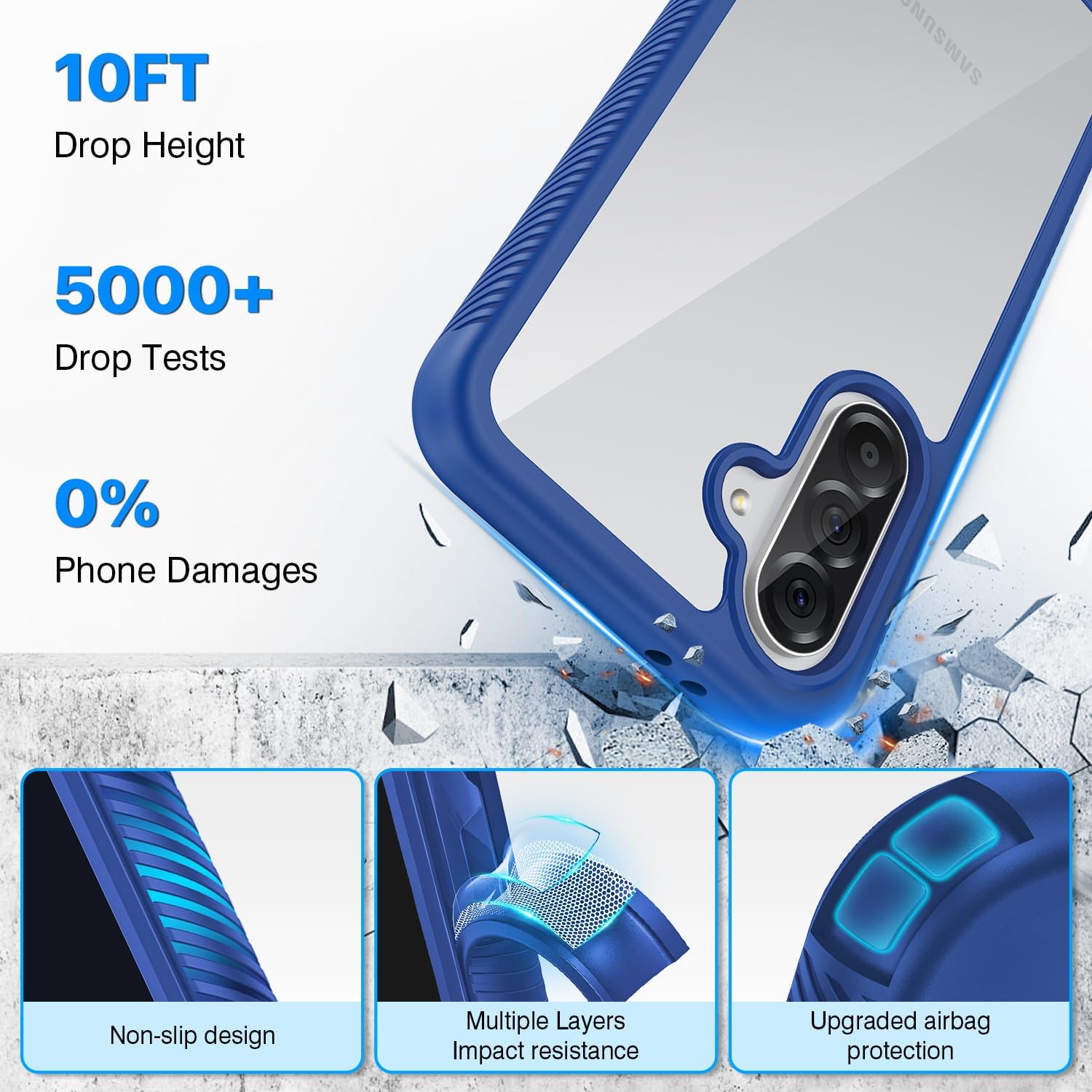 Detalle de CENHUFO Samsung A36/A56/A37 Case with Built-in Screen Protector — 360° Full Body Shockproof Blue