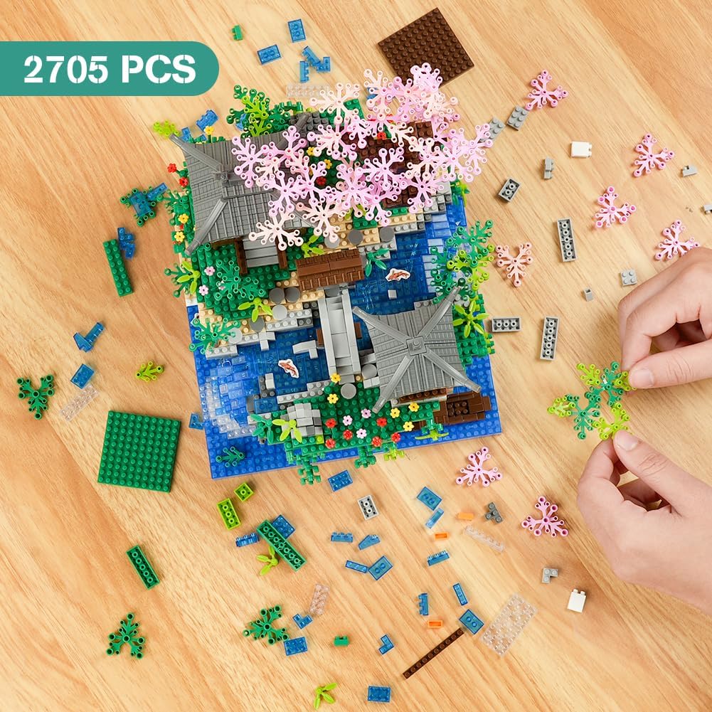 Thumbnail 5 de HOTUT Cherry Blossom Tree Building Set (2705 pcs) with Japanese Sakura House Lights Kit