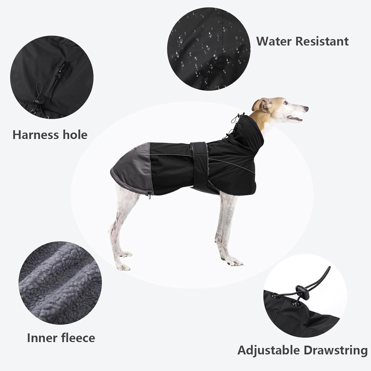 Thumbnail 2 de Morezi Greyhound Lurcher Winter Coat (Water Resistant Whippet Jacket) with Padded Fleece & Reflective Safety Bands