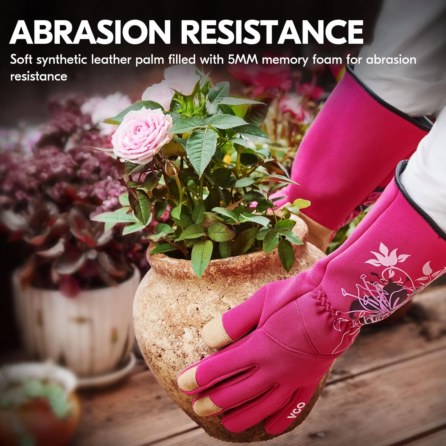 Detalle de Guanti da giardinaggio Vgo… da donna antispine, lunghi, antiscivolo e antiabrasione (Rosso, M)